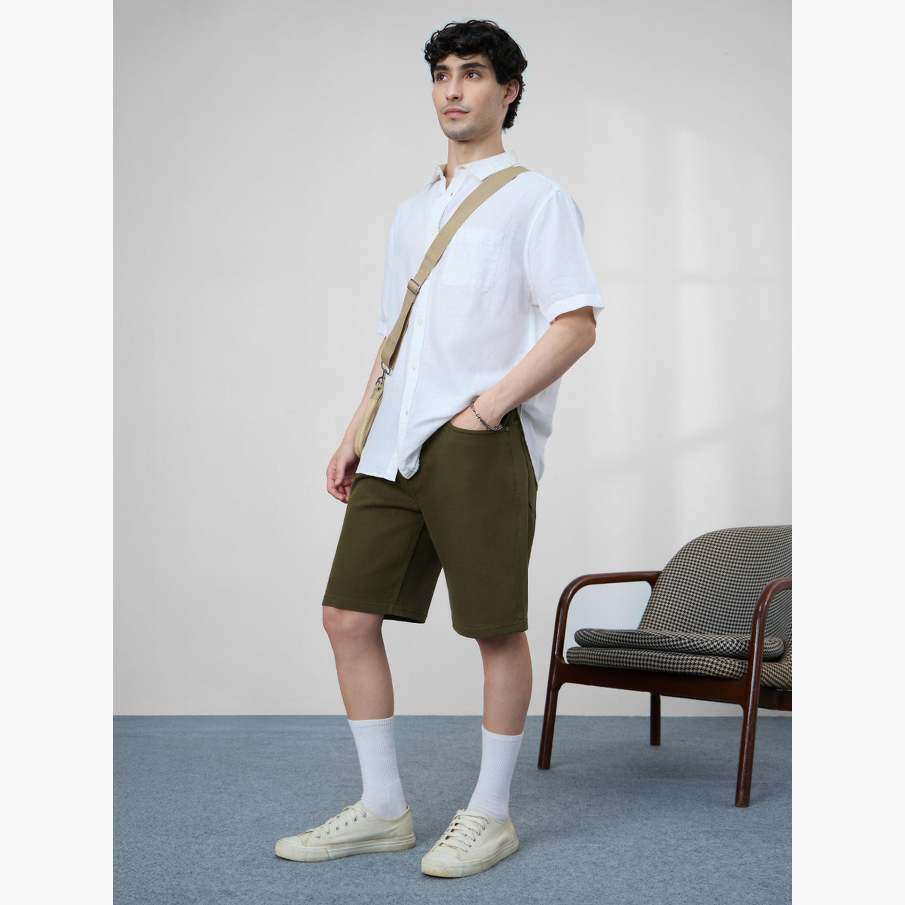 ذا سولد ستور × ستايلي - شورت جينز رجالي لون أخضر الداكن بطول الركبة-men-clothing-bottoms-shorts-image-2
