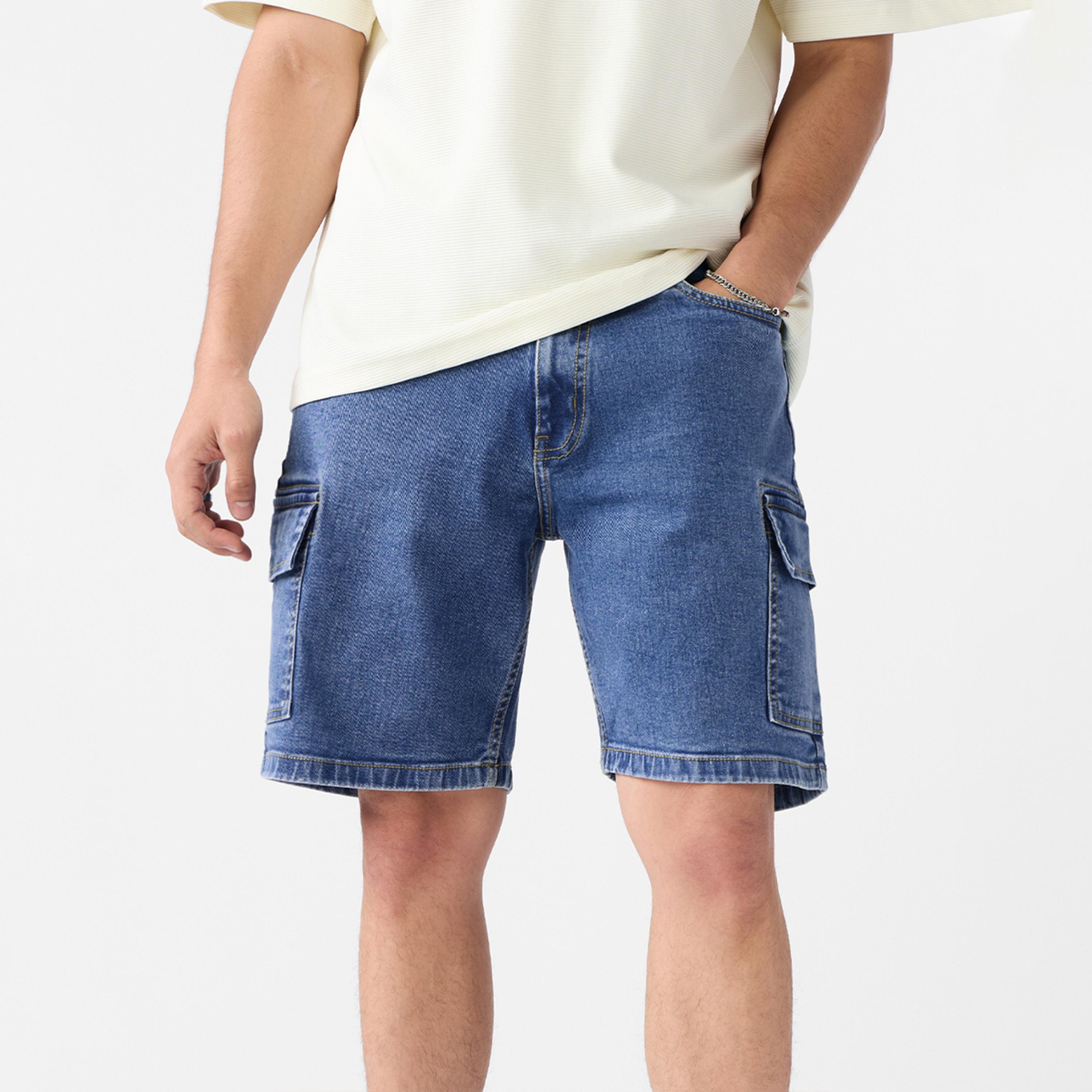 The Souled Store X Styli Men Blue Denim Cargo Shorts-men-clothing-bottoms-shorts-image-1