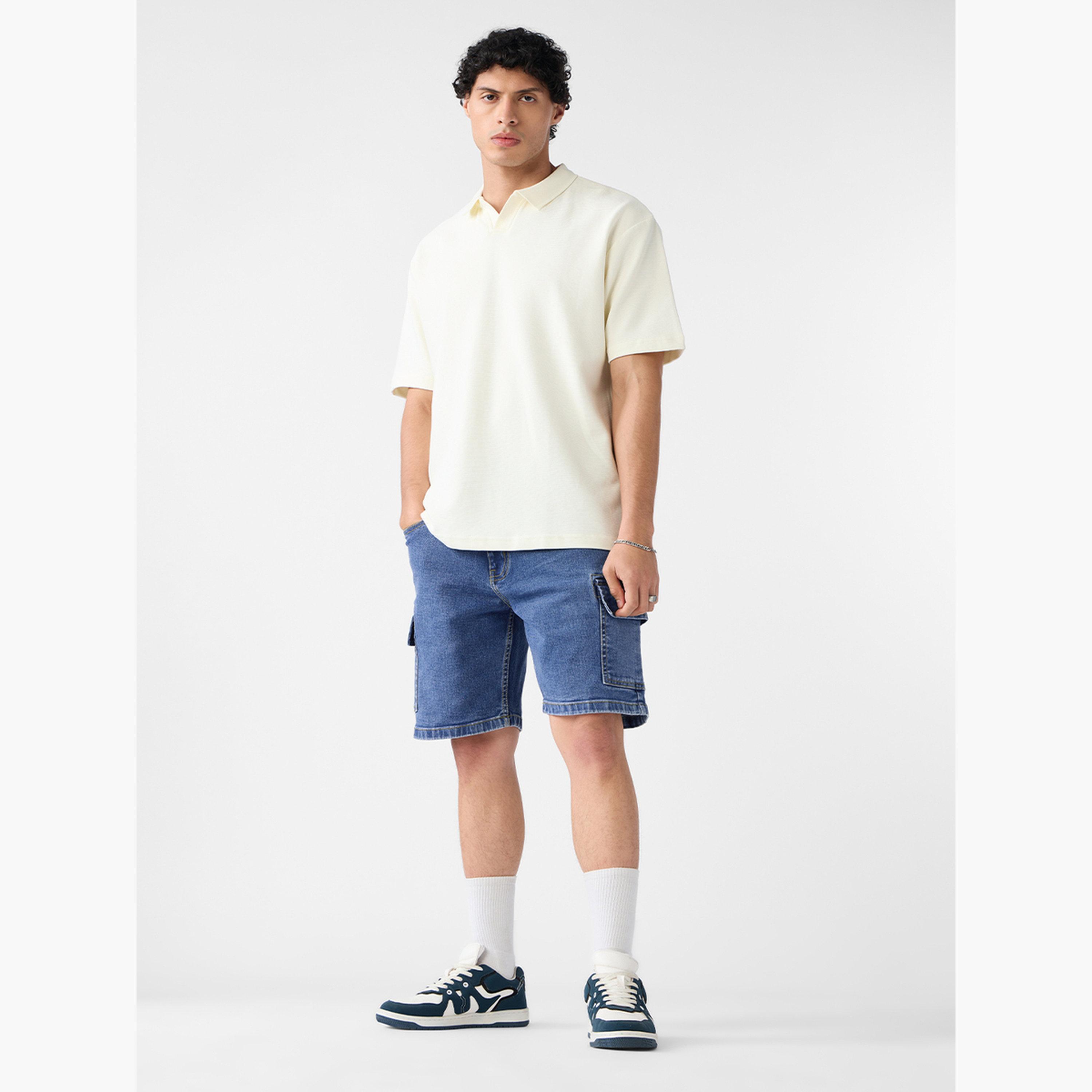 ذا سولد ستور × ستايلي - شورت كارجو رجالي من قماش الدنيم لون أزرق-men-clothing-bottoms-shorts-image-2