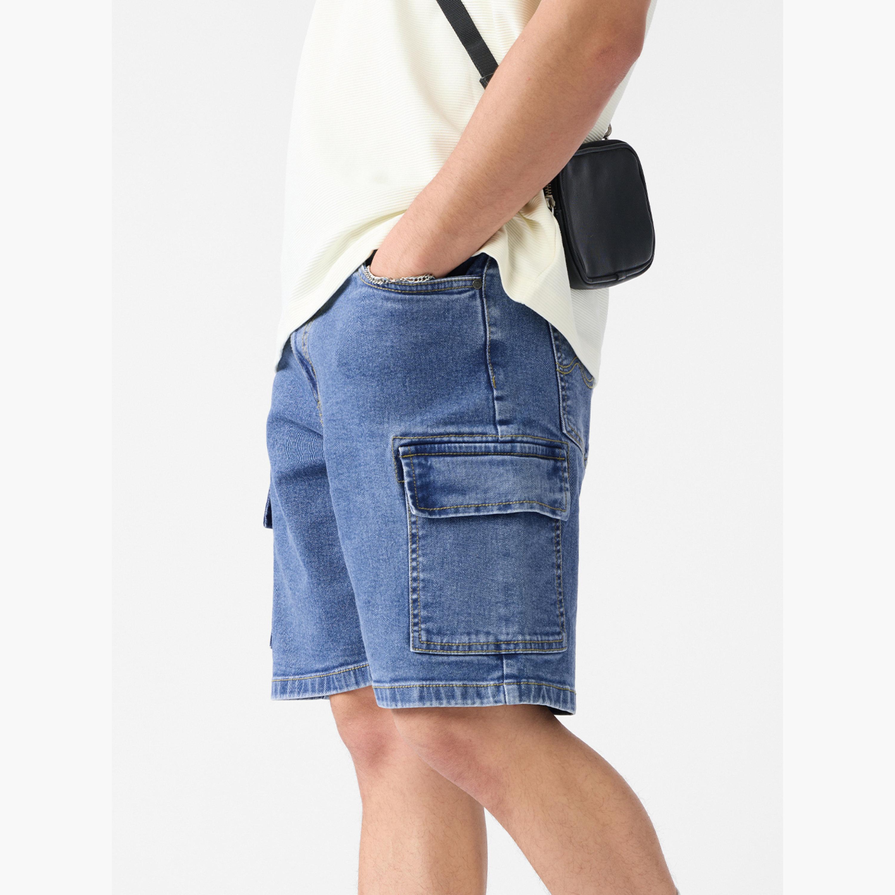 The Souled Store X Styli Men Blue Denim Cargo Shorts-men-clothing-bottoms-shorts-image-3
