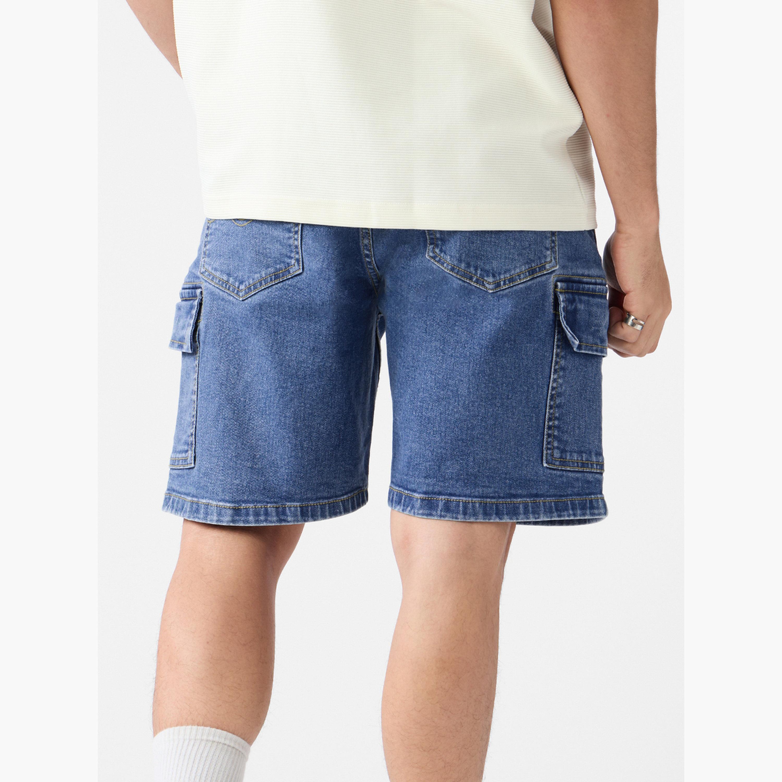 The Souled Store X Styli Men Blue Denim Cargo Shorts-men-clothing-bottoms-shorts-image-4
