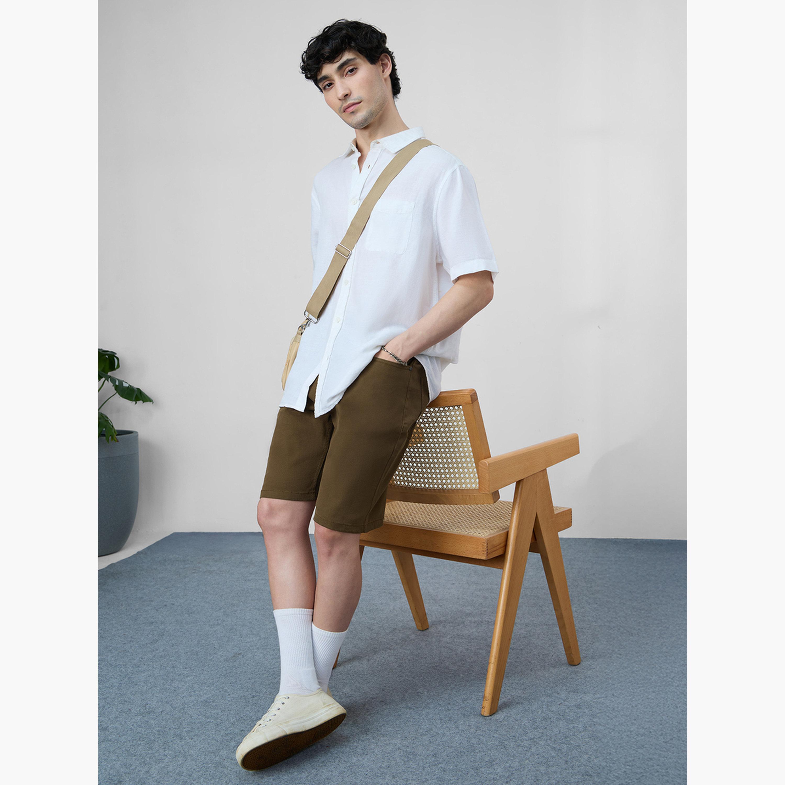 ذا سولد ستور × ستايلي - شورت جينز رجالي بني اللون بطول الركبة-men-clothing-bottoms-shorts-image-2