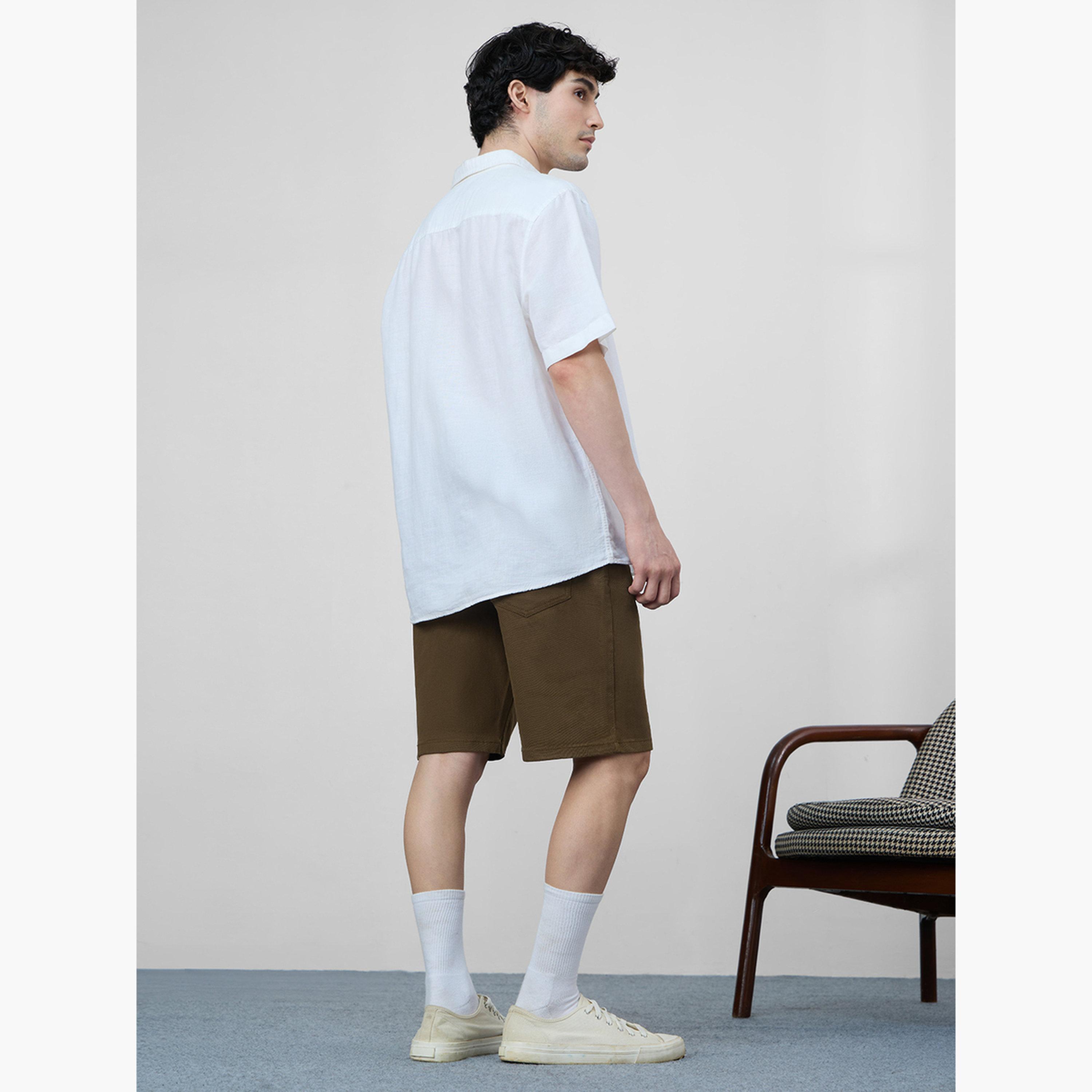 The Souled Store X Styli Men Brown Knee Length Plain Denim Shorts-men-clothing-bottoms-shorts-image-3