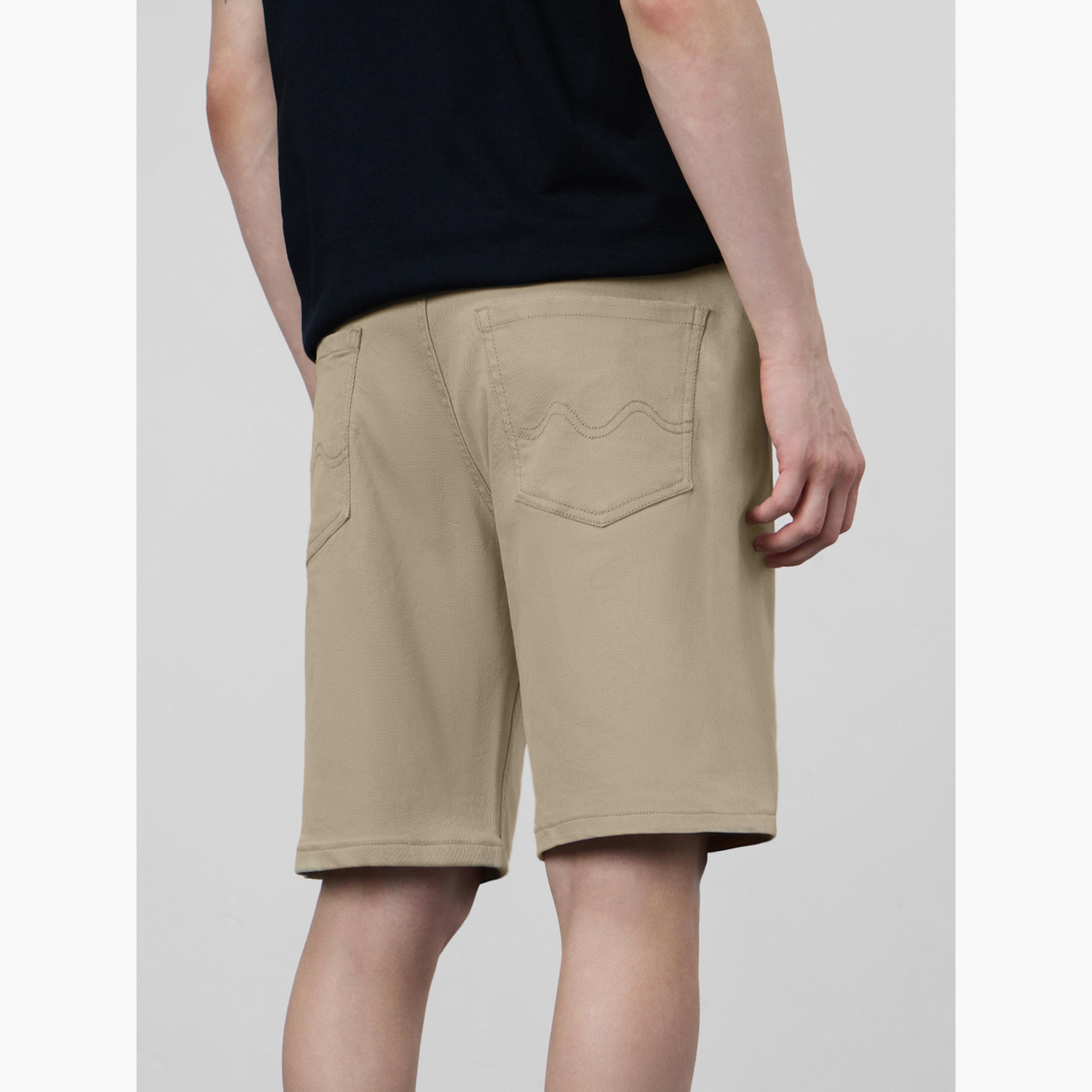 The Souled Store X Styli Men Beige Knee Length Plain Denim Shorts-men-clothing-bottoms-shorts-image-3