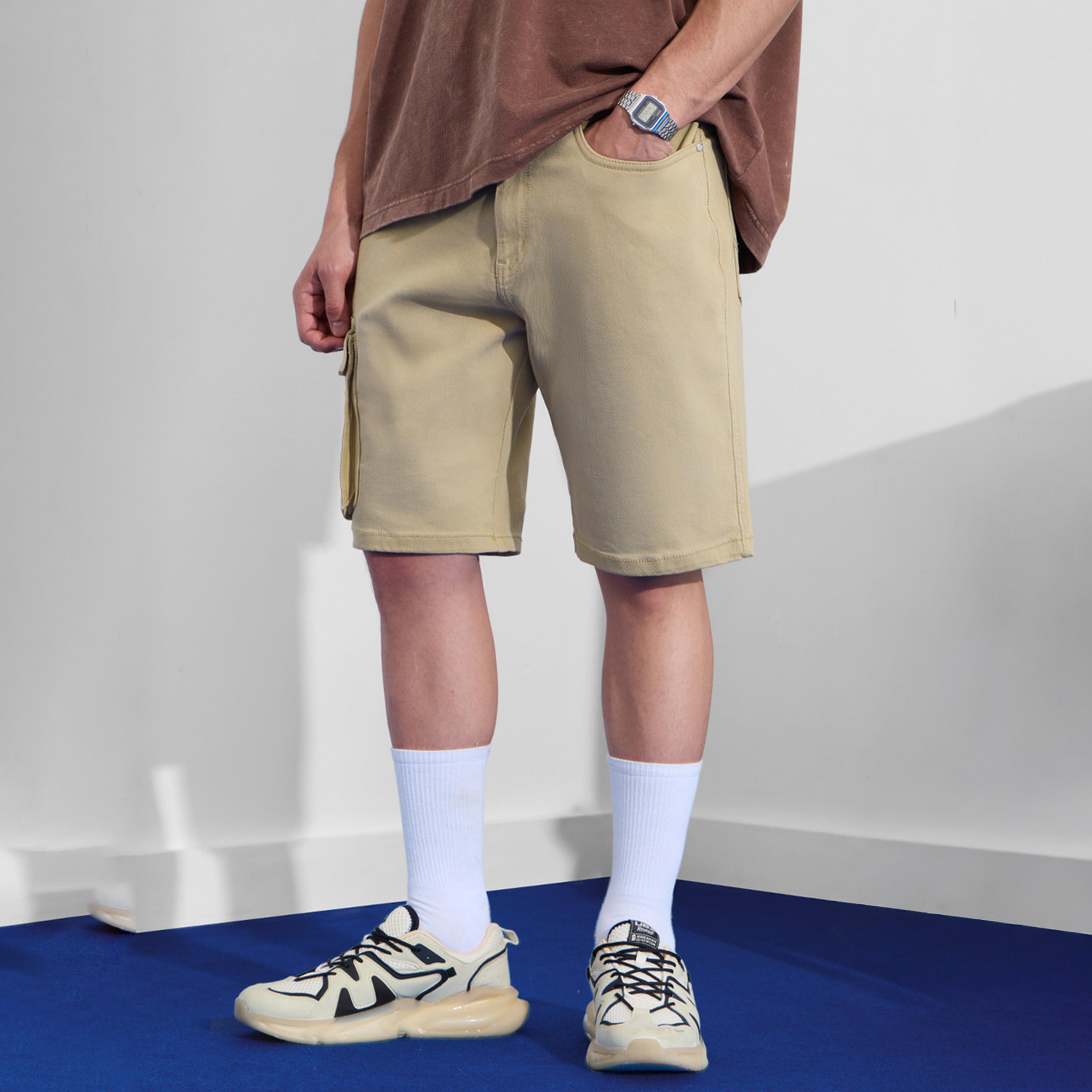 The Souled Store X Styli Men Beige Denim Cargo Shorts-men-clothing-bottoms-shorts-image-1
