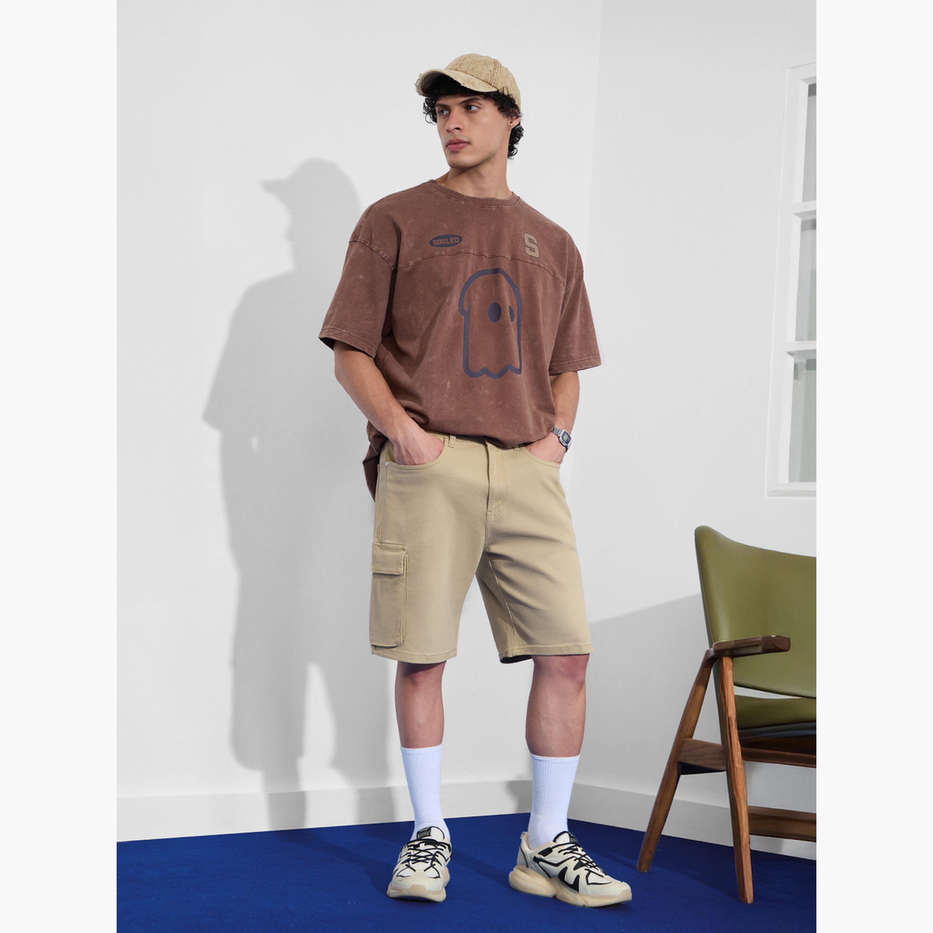 The Souled Store X Styli Men Beige Denim Cargo Shorts-men-clothing-bottoms-shorts-image-2