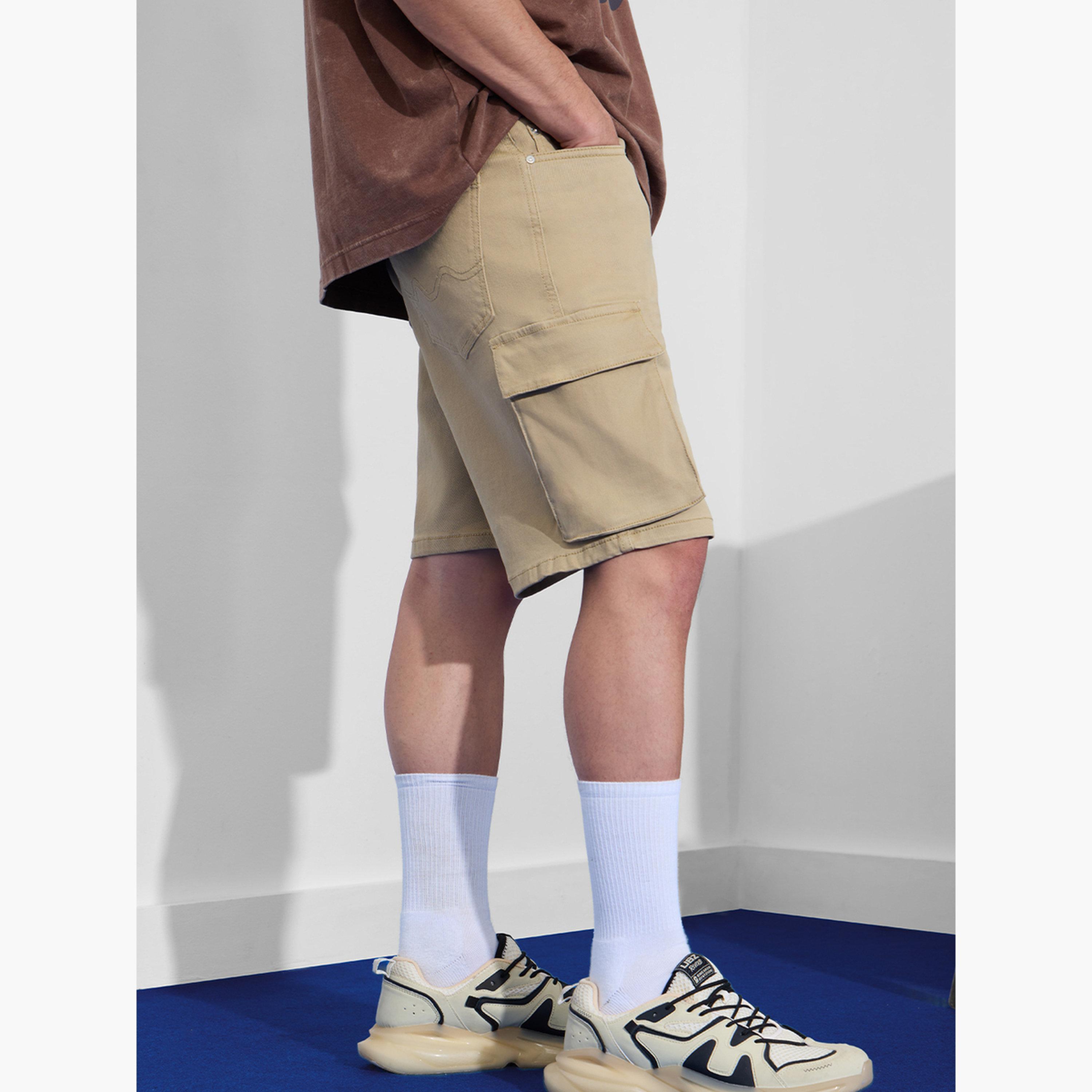 The Souled Store X Styli Men Beige Denim Cargo Shorts-men-clothing-bottoms-shorts-image-3