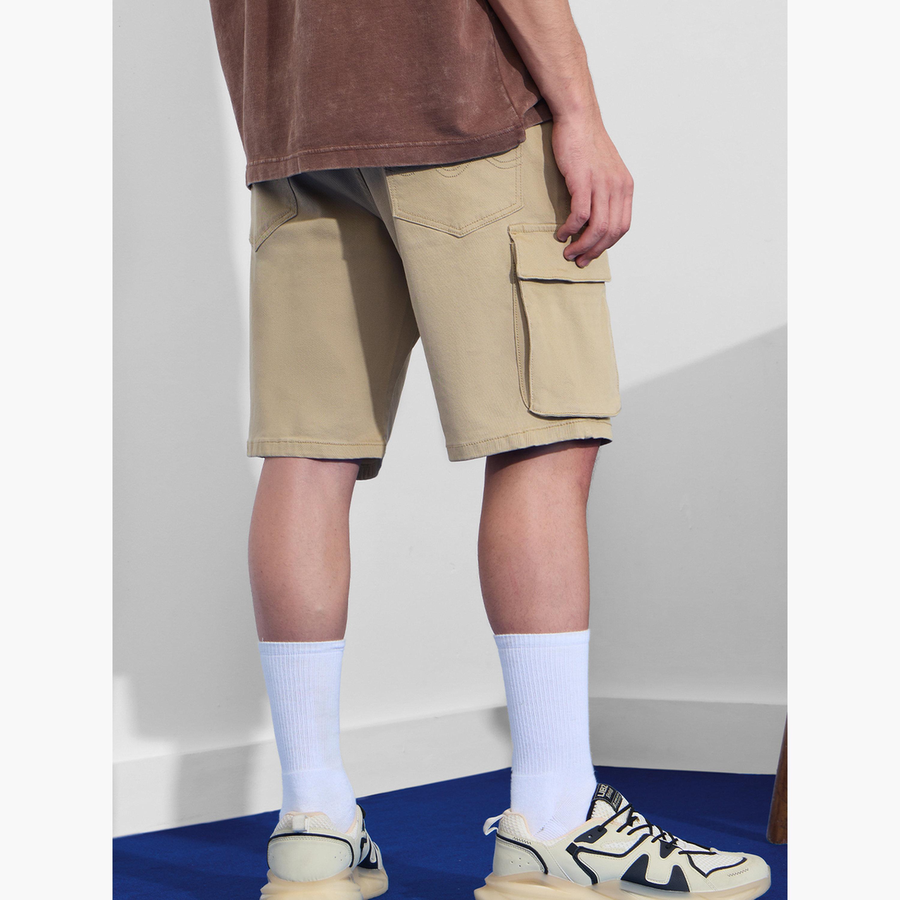The Souled Store X Styli Men Beige Denim Cargo Shorts-men-clothing-bottoms-shorts-image-4