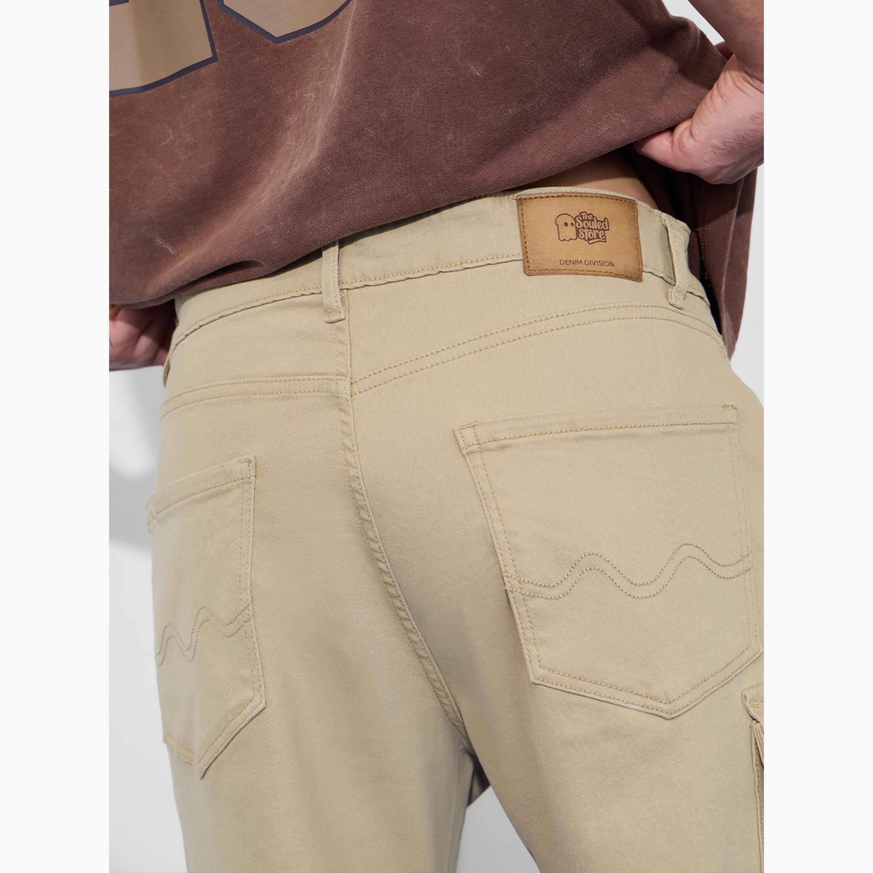 The Souled Store X Styli Men Beige Denim Cargo Shorts-men-clothing-bottoms-shorts-image-5