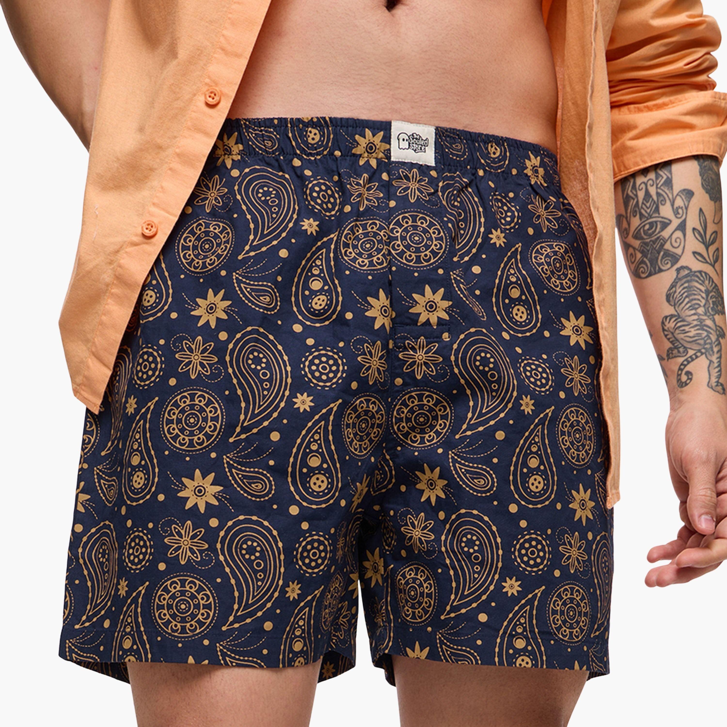 ذا سولد ستور × ستايلي - شورت بوكسر رجالي بطبعة بيزلي لون أزرق-men-clothing-bottoms-shorts-image-1