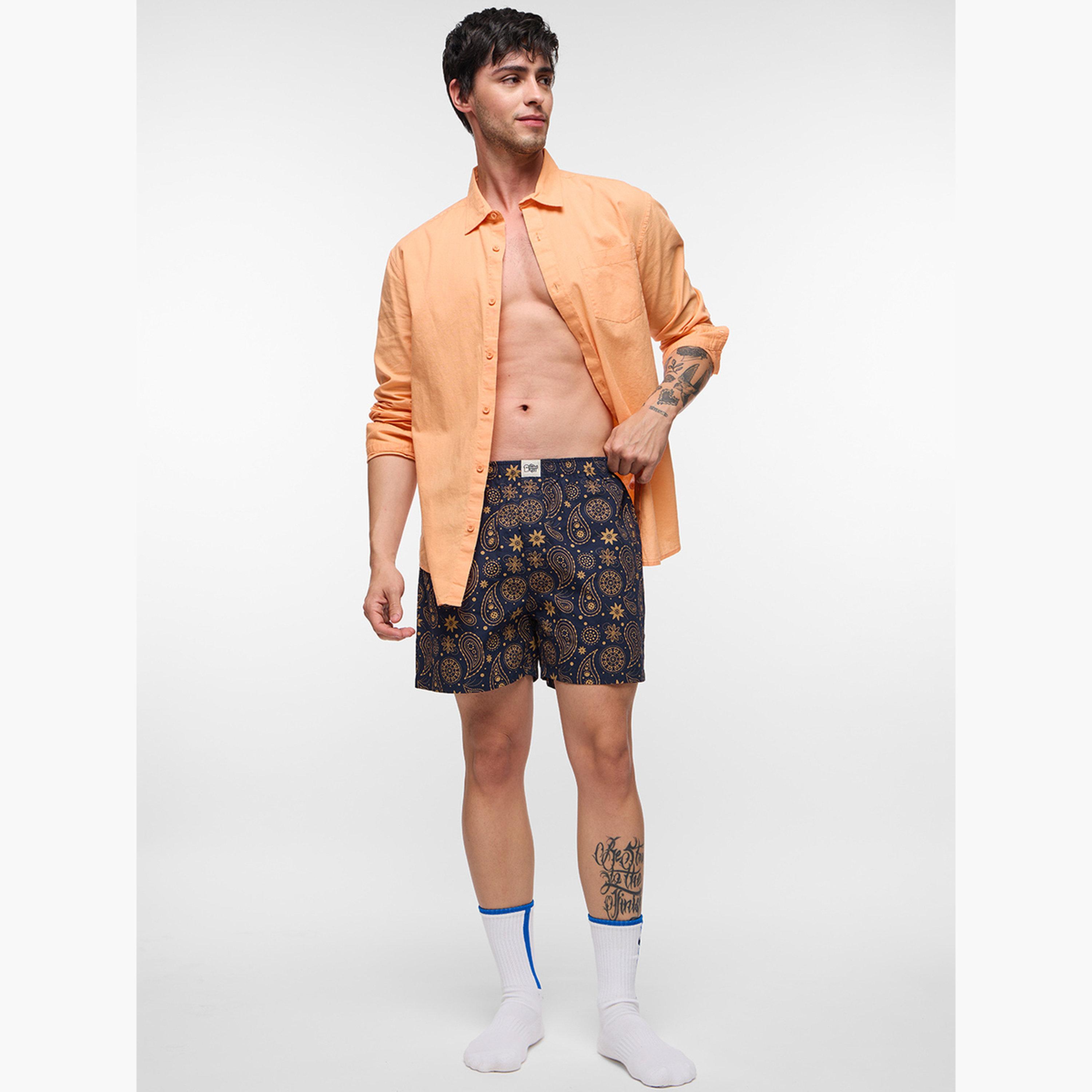 ذا سولد ستور × ستايلي - شورت بوكسر رجالي بطبعة بيزلي لون أزرق-men-clothing-bottoms-shorts-image-2