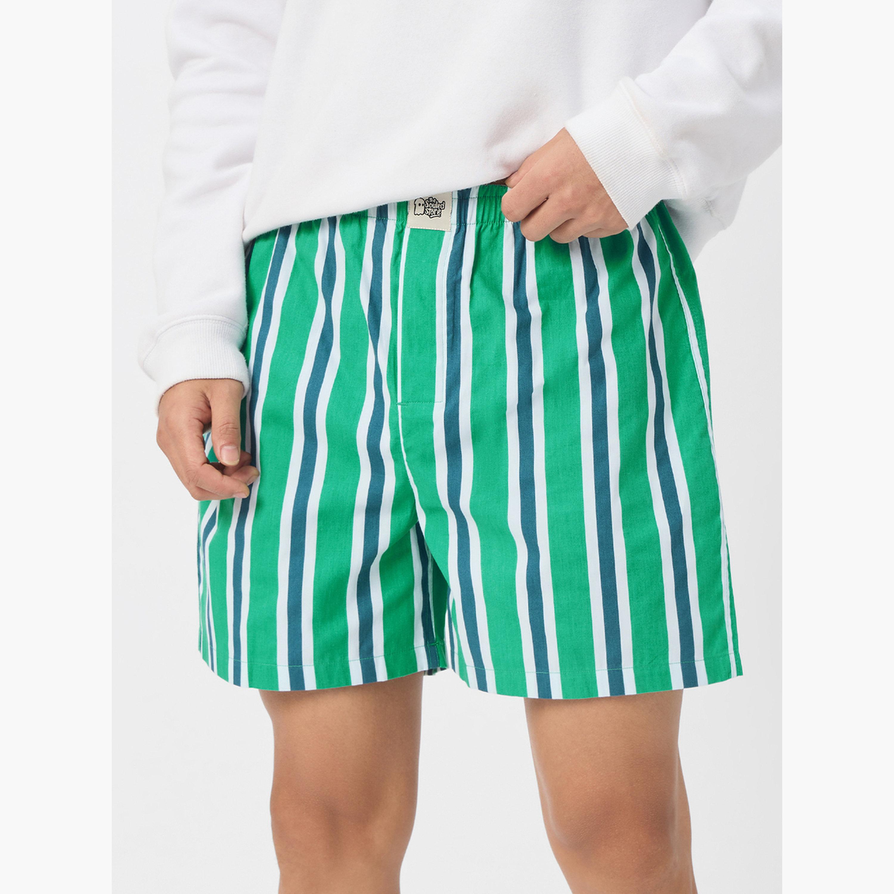 ذا سولد ستور × ستايلي - شورت بوكسر مخطط لون أخضر للرجال-men-clothing-bottoms-shorts-image-1