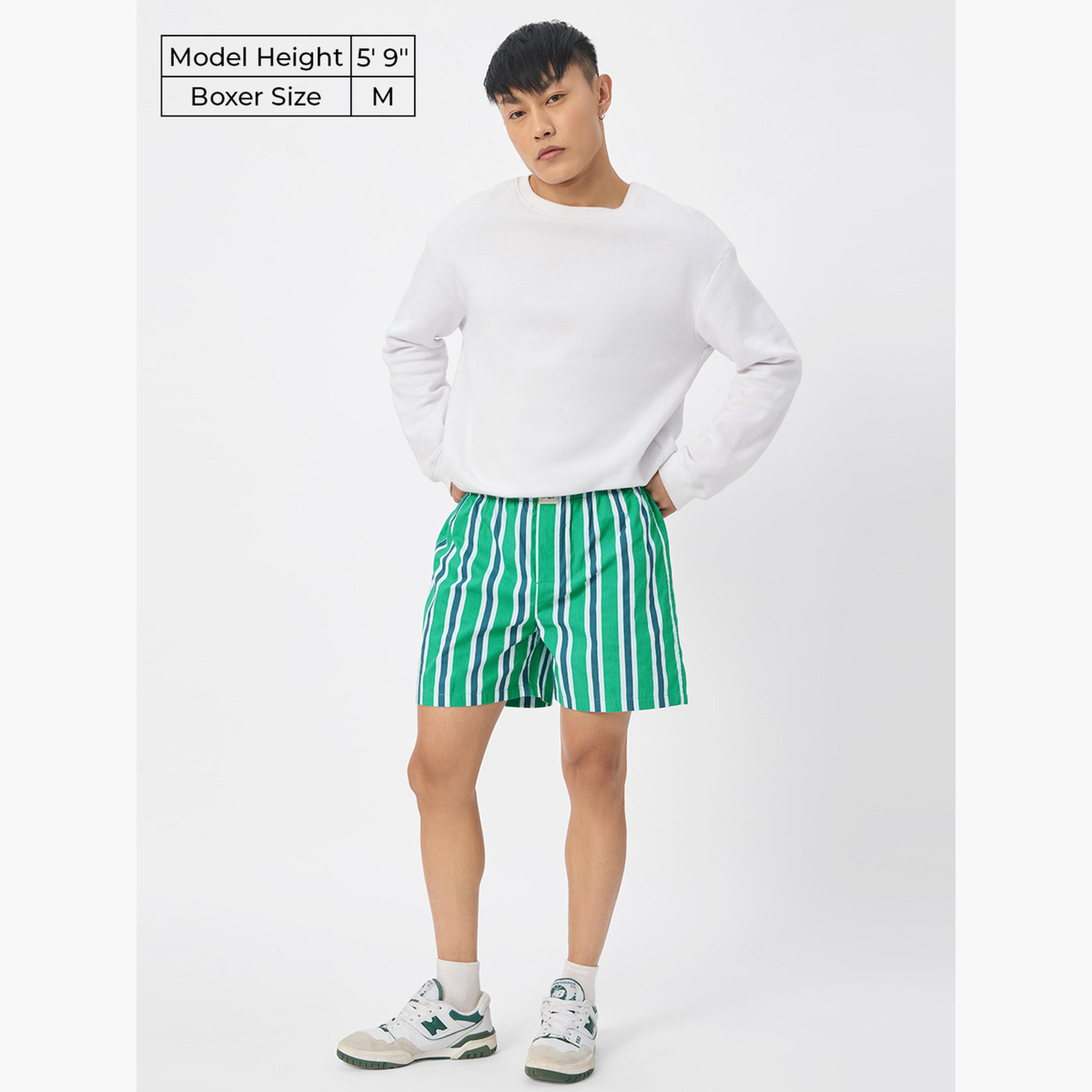 ذا سولد ستور × ستايلي - شورت بوكسر مخطط لون أخضر للرجال-men-clothing-bottoms-shorts-image-2