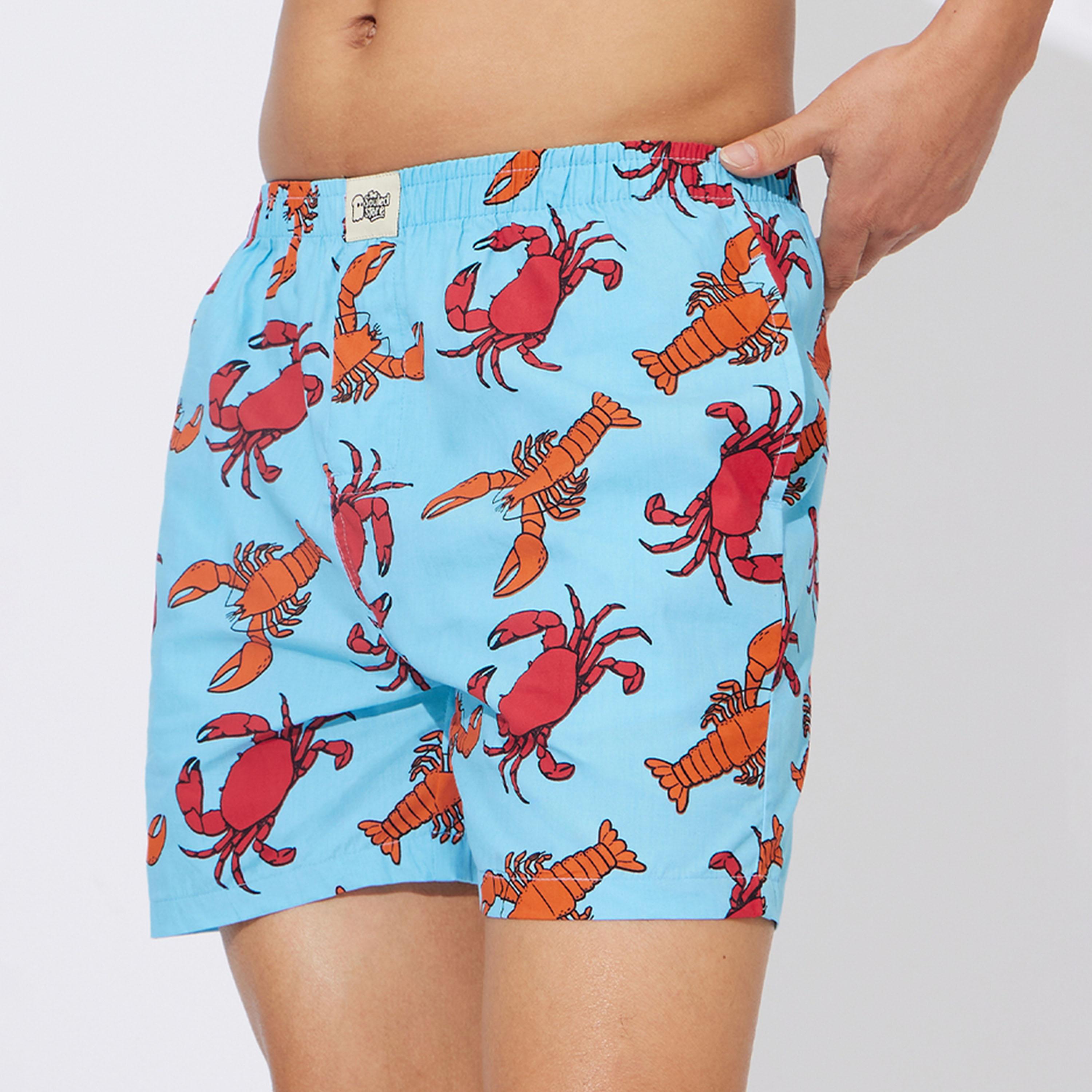 ذا سولد ستور × ستايلي - شورت بوكسر رجالي بطبعة جراد البحر لون أزرق-men-clothing-bottoms-shorts-image-1