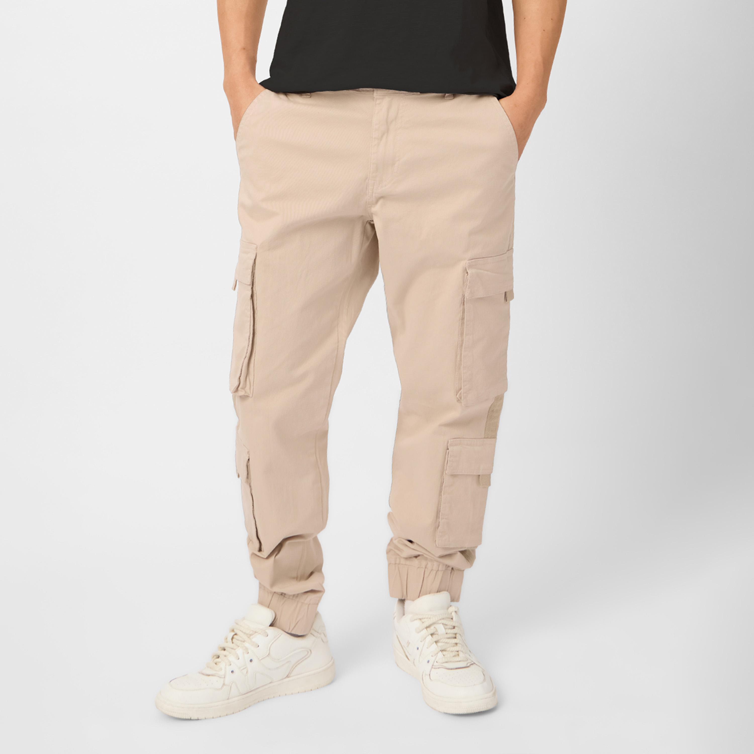 The Souled Store X Styli Men Beige Cuffed Cargo Joggers-men-clothing-bottoms-joggers-image-1