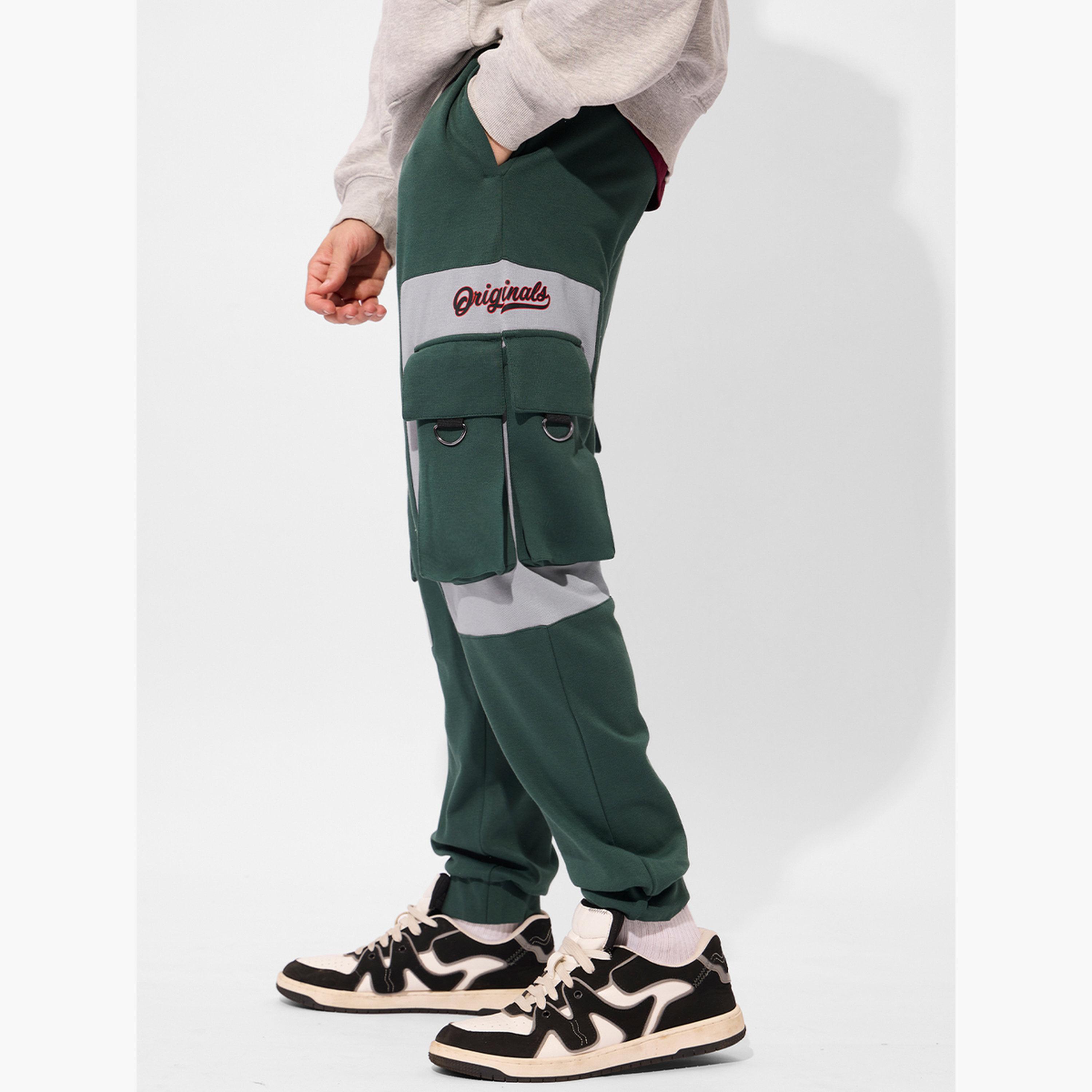 The Souled Store X Styli Men Green Color Block Oversized Cargo Joggers-men-clothing-bottoms-joggers-image-3