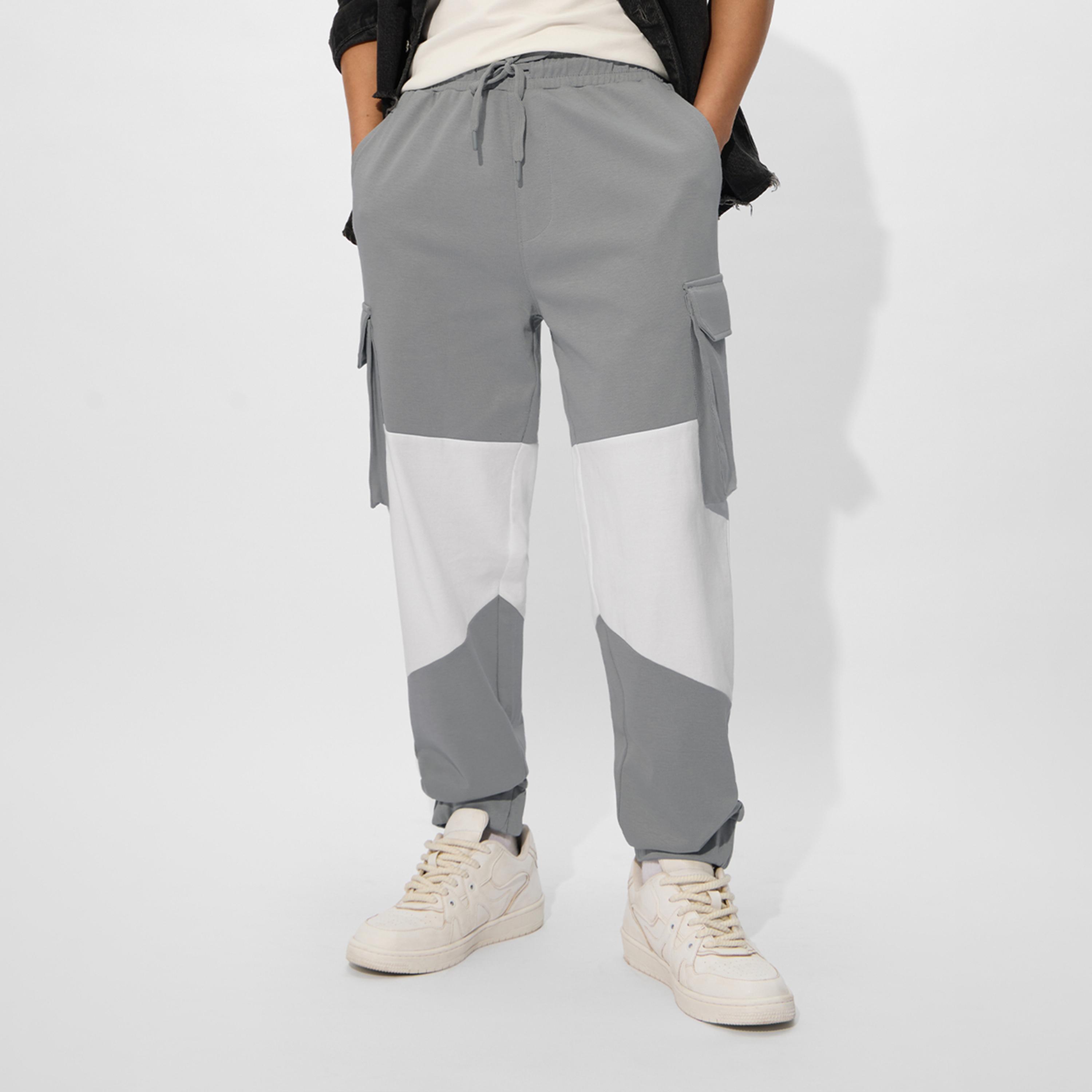 The Souled Store X Styli Men Grey Color Block Utility Cargo Joggers-men-clothing-bottoms-joggers-image-1