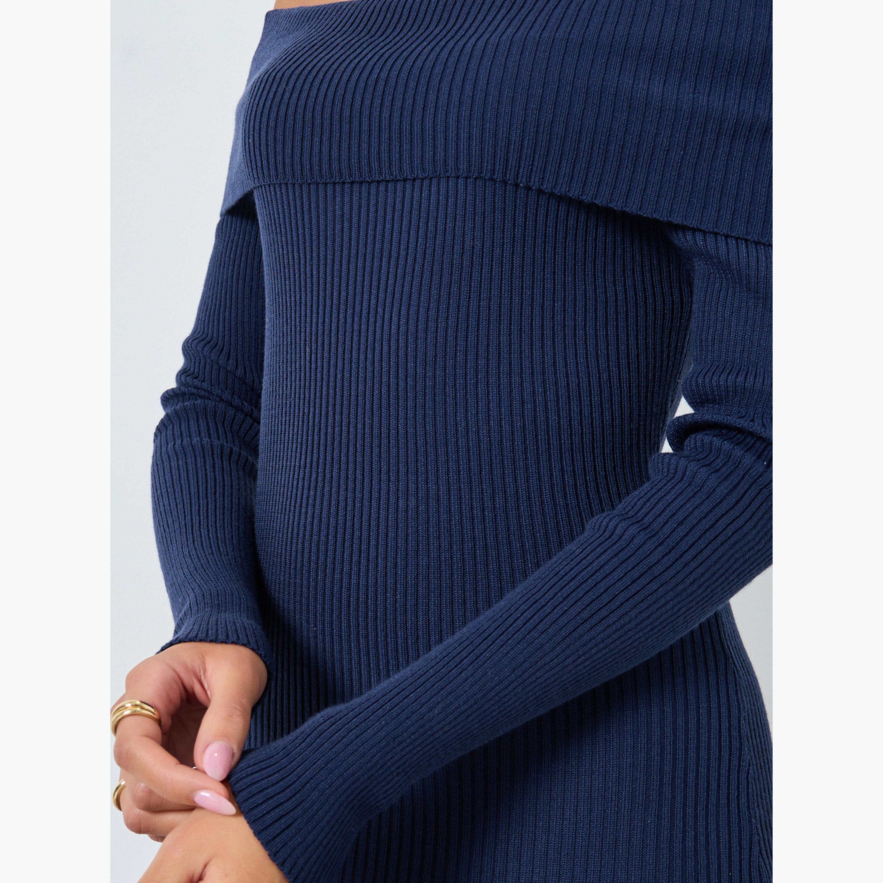 ستايلي - فستان أزرق متوسط ​​الطول بياقة-women-clothing-dresses-image-4