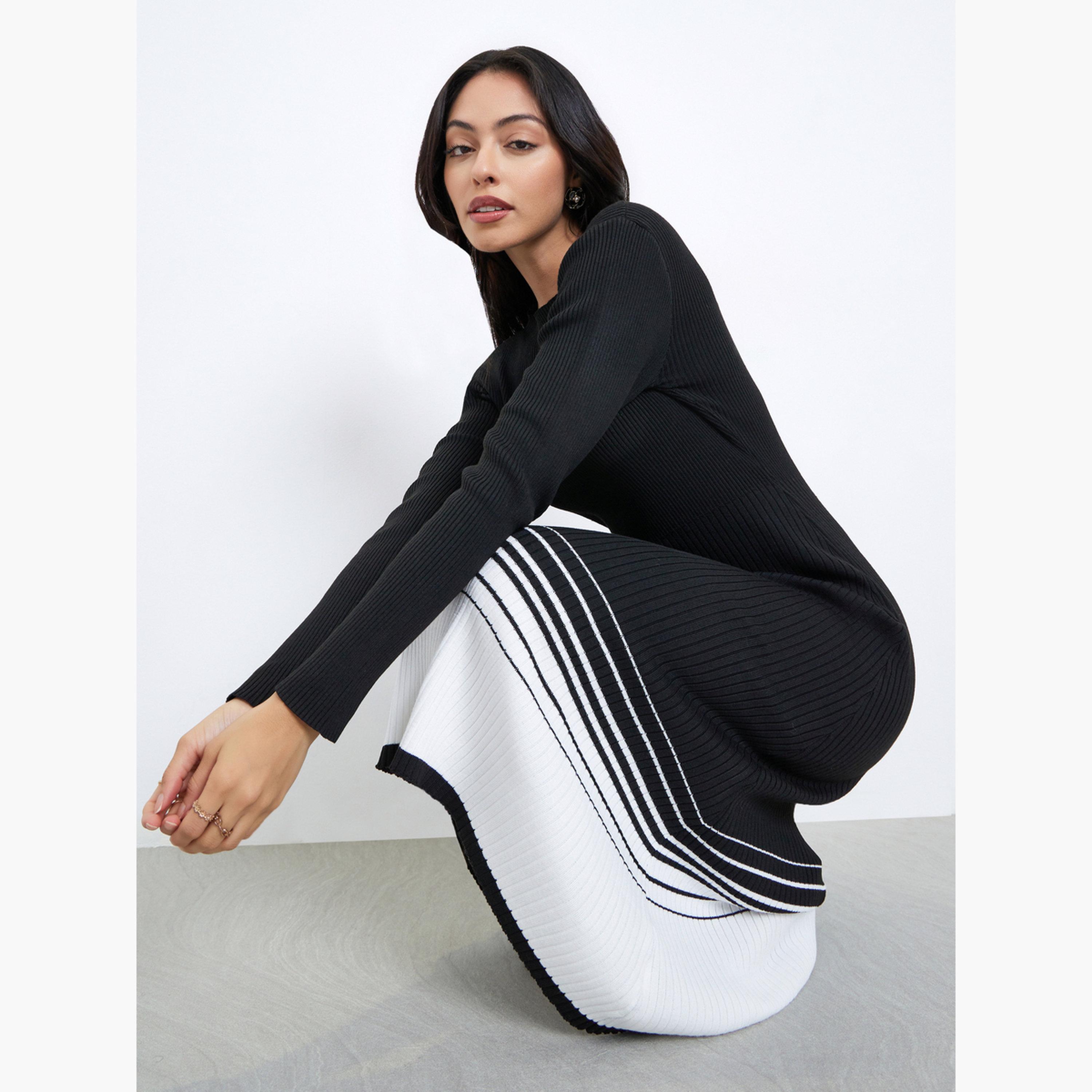 Styli Color Block Long Sleeves Sweater Midi Dress-women-clothing-dresses-image-2