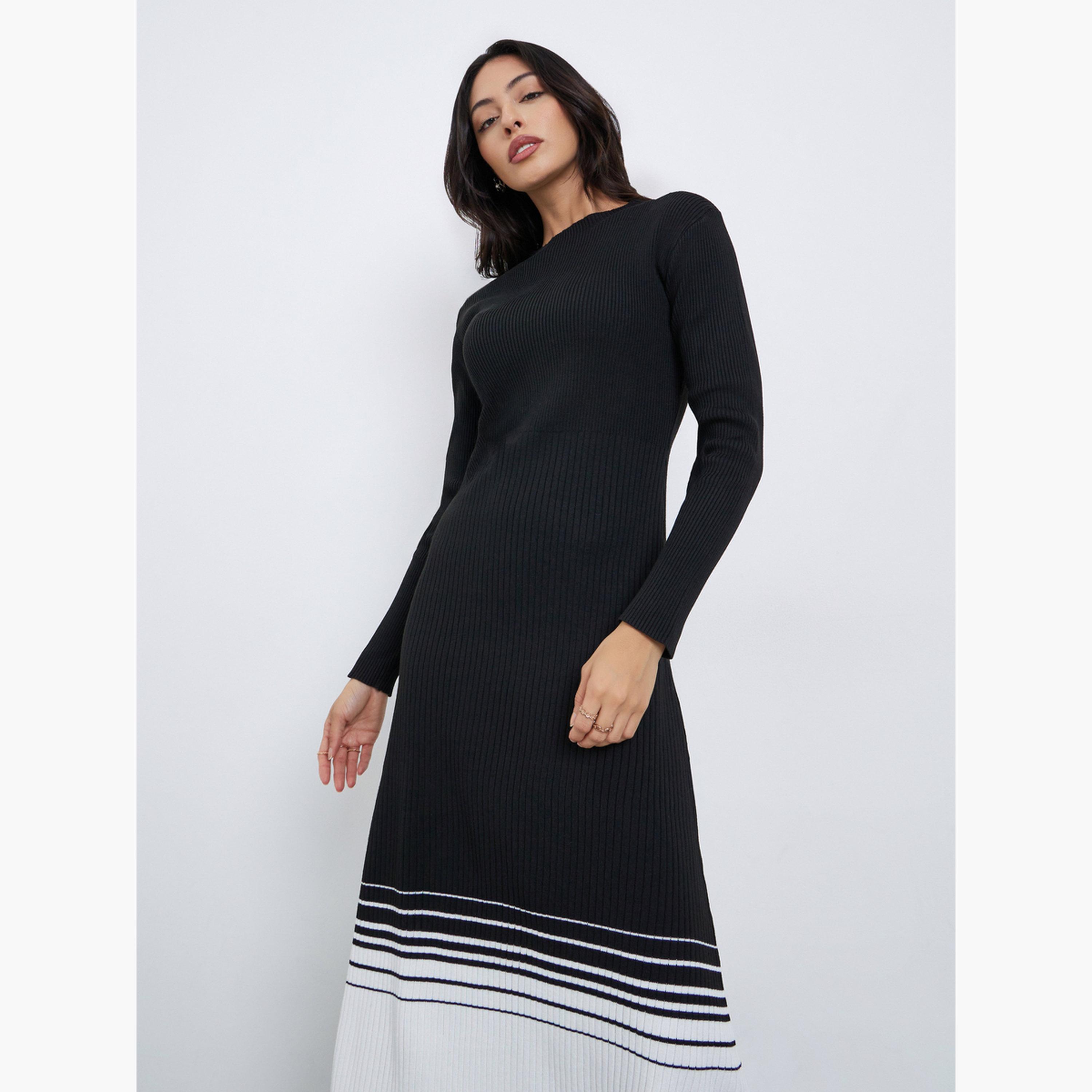 Styli Color Block Long Sleeves Sweater Midi Dress-women-clothing-dresses-image-3