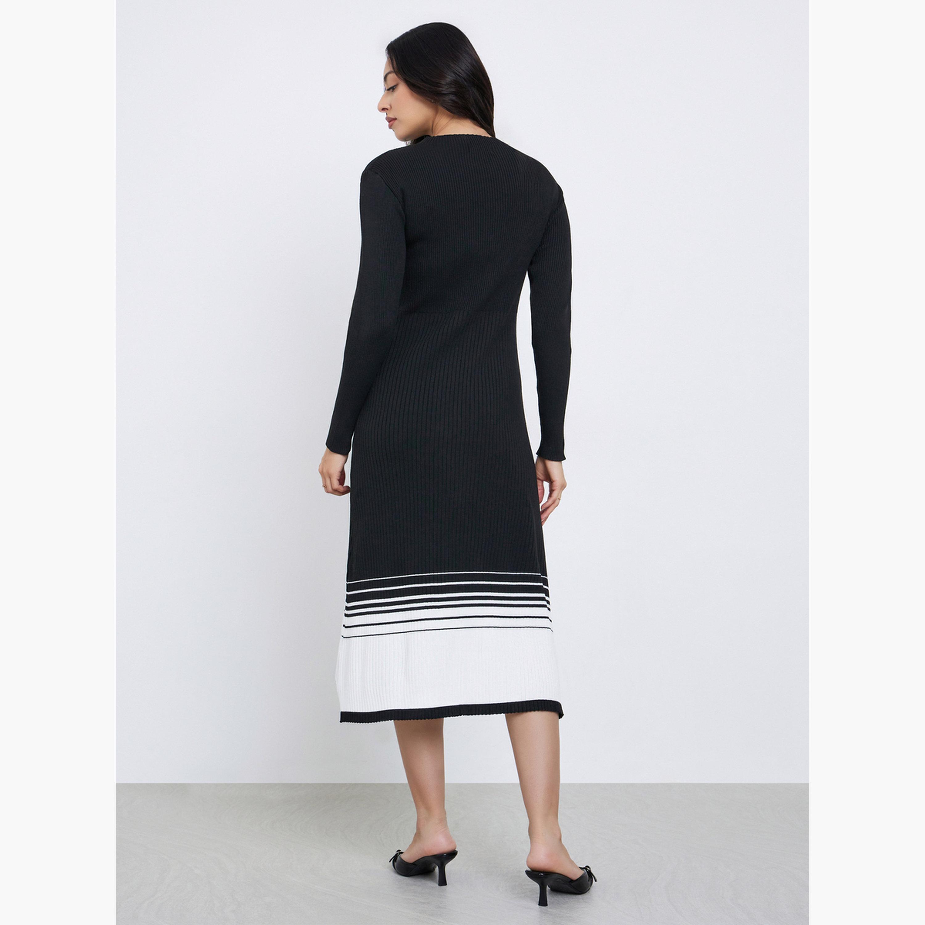 ستايلي - فستان متوسط ​​الطول بأكمام طويلة وألوان متعددة-women-clothing-dresses-image-5