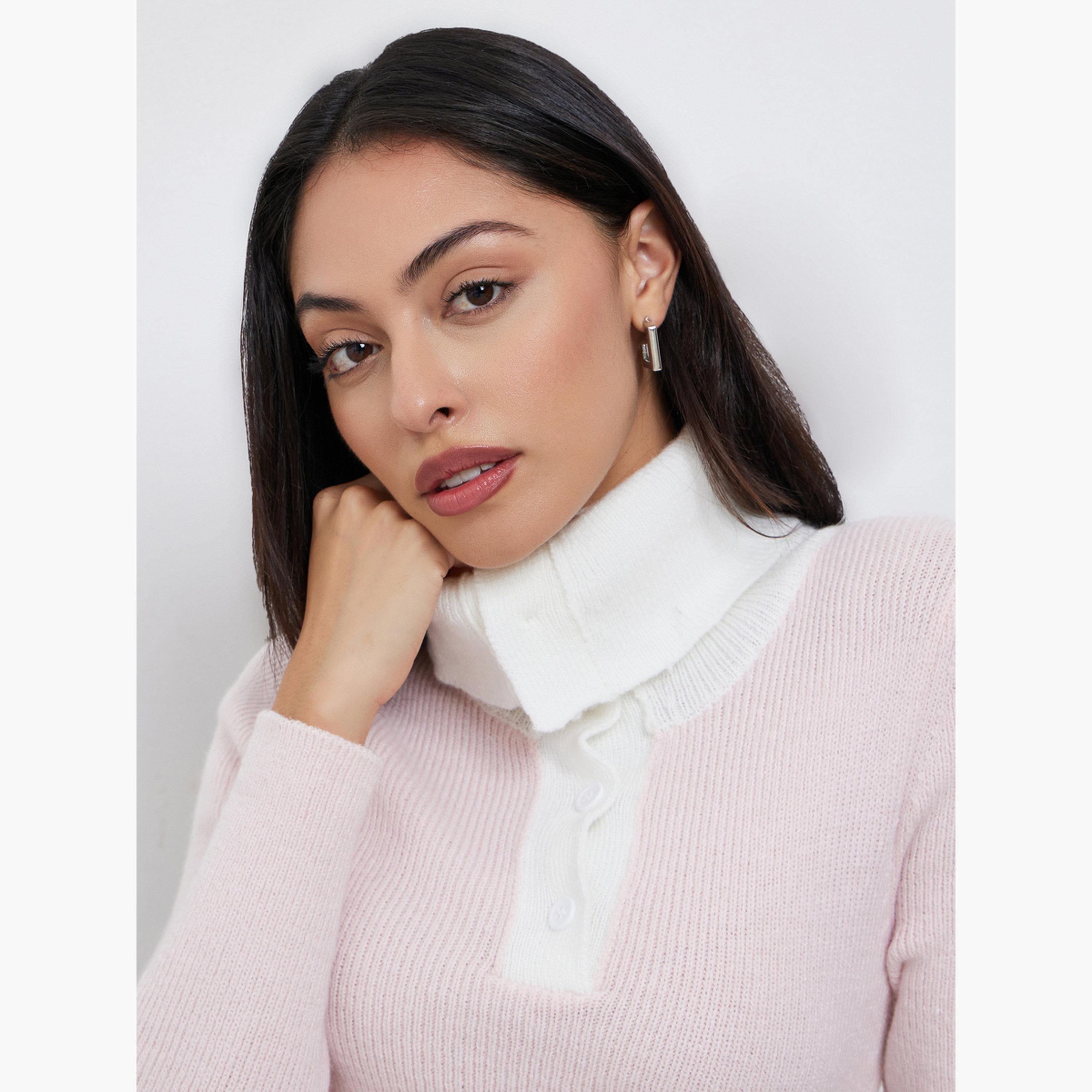 Styli Light Pink Ribbed Knit Sweater Midi Dress-women-clothing-dresses-image-4