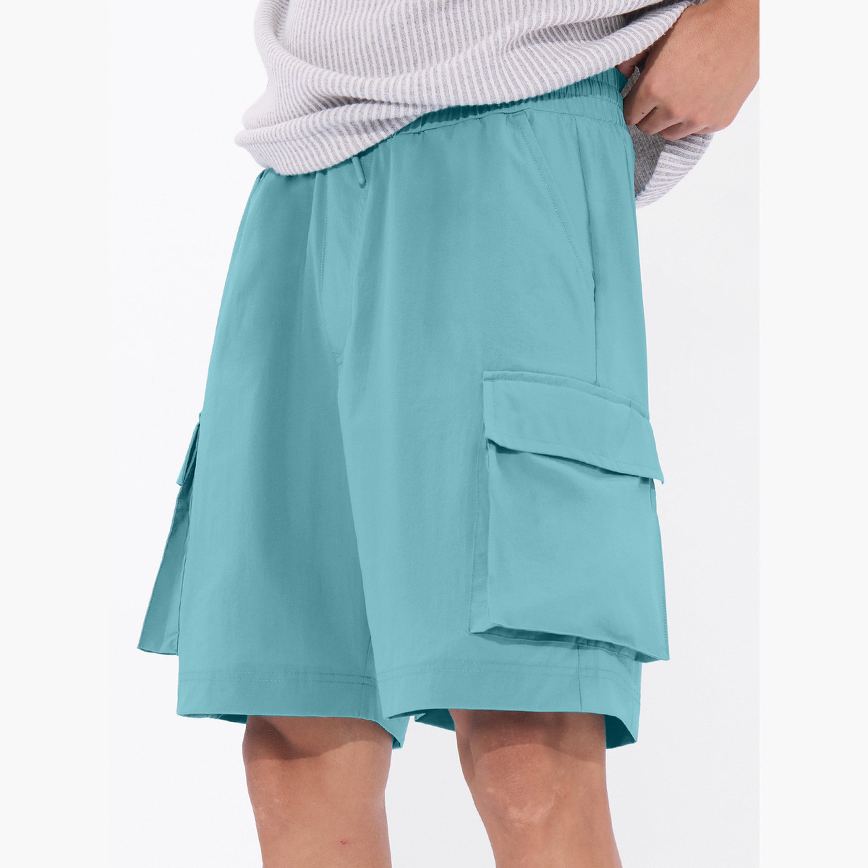 The Souled Store X Styli Men Blue Knee Length Cargo Shorts-men-clothing-bottoms-shorts-image-3