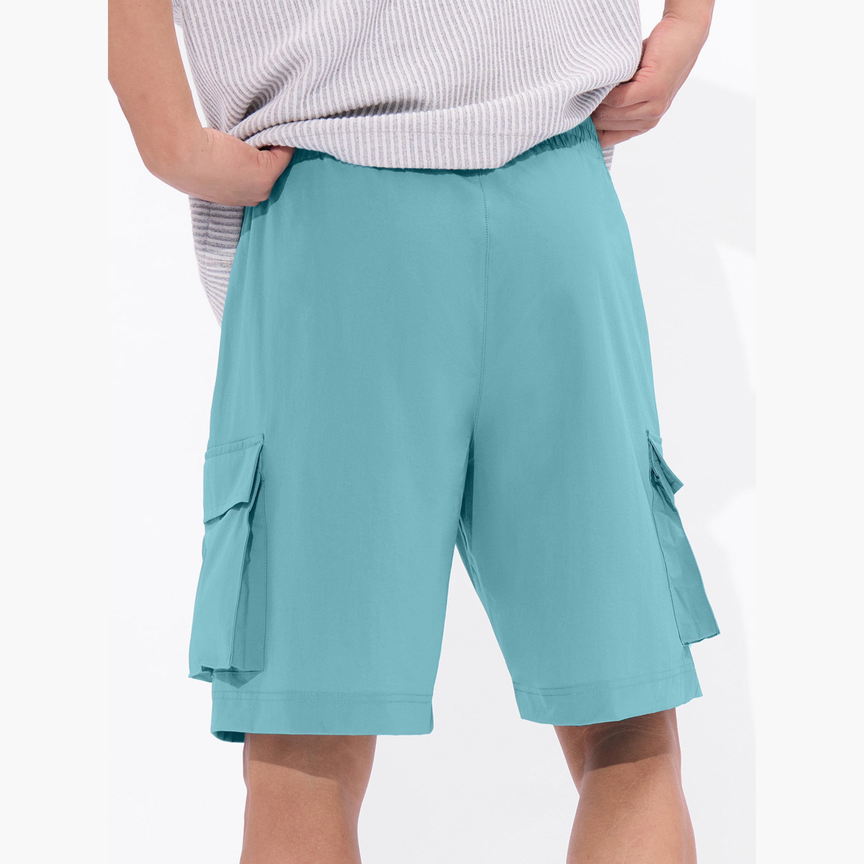 The Souled Store X Styli Men Blue Knee Length Cargo Shorts-men-clothing-bottoms-shorts-image-4