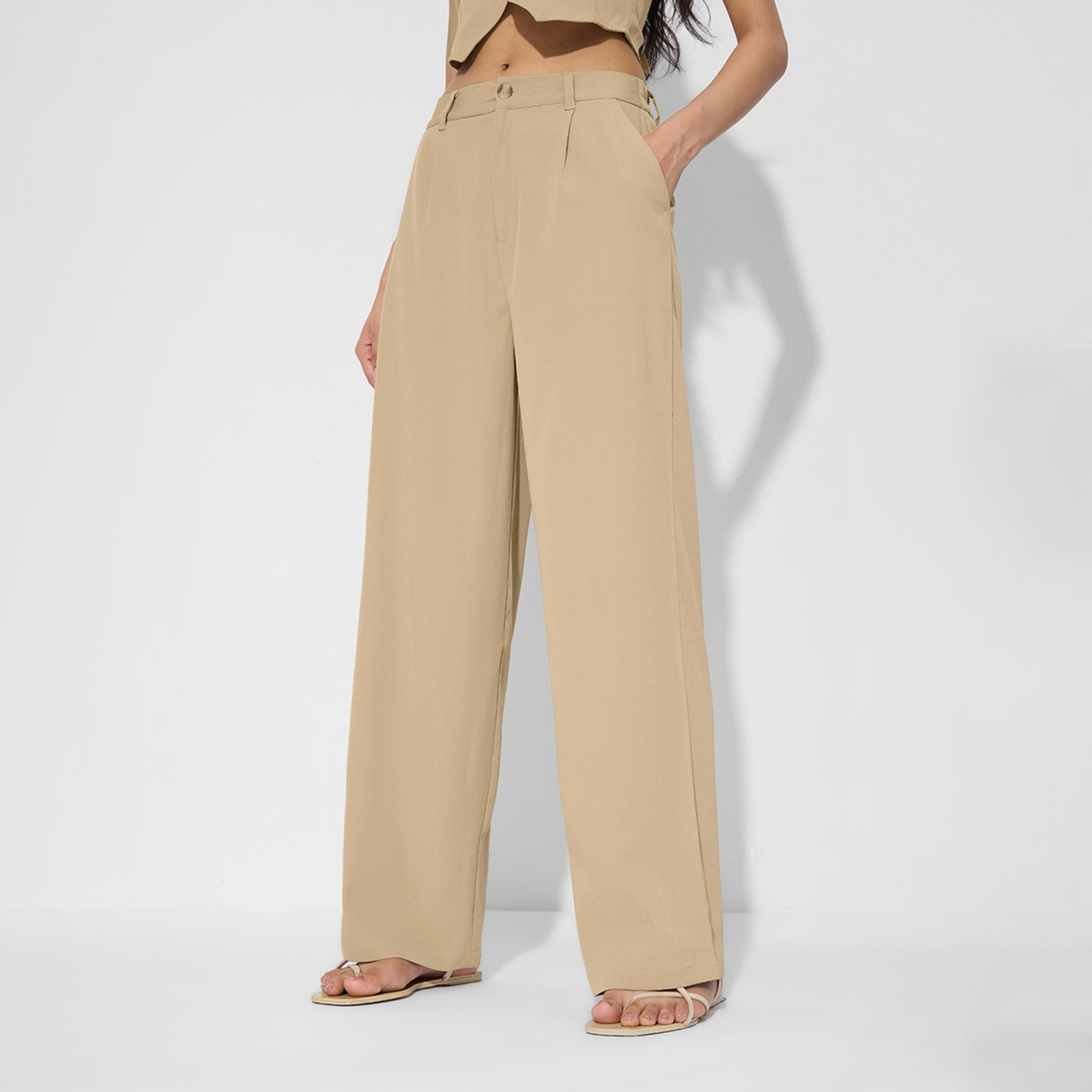 ذا سولد ستور × ستايلي - بنطال بني واسع الساق مع حلقات حزام-women-clothing-bottoms-trousers-image-1