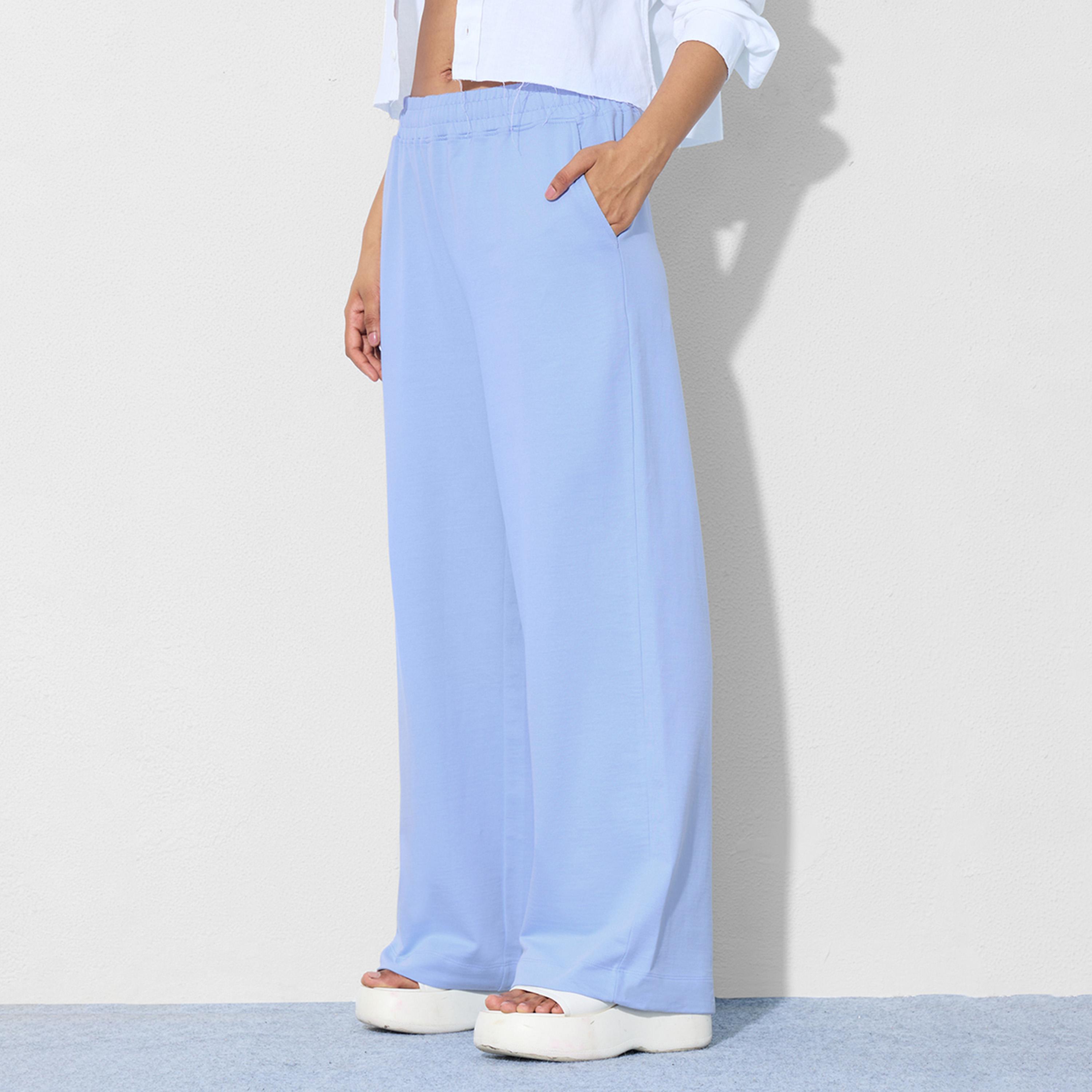 The Souled Store X Styli Women Blue Solid Flared Leg Joggers-women-clothing-bottoms-joggers-image-1
