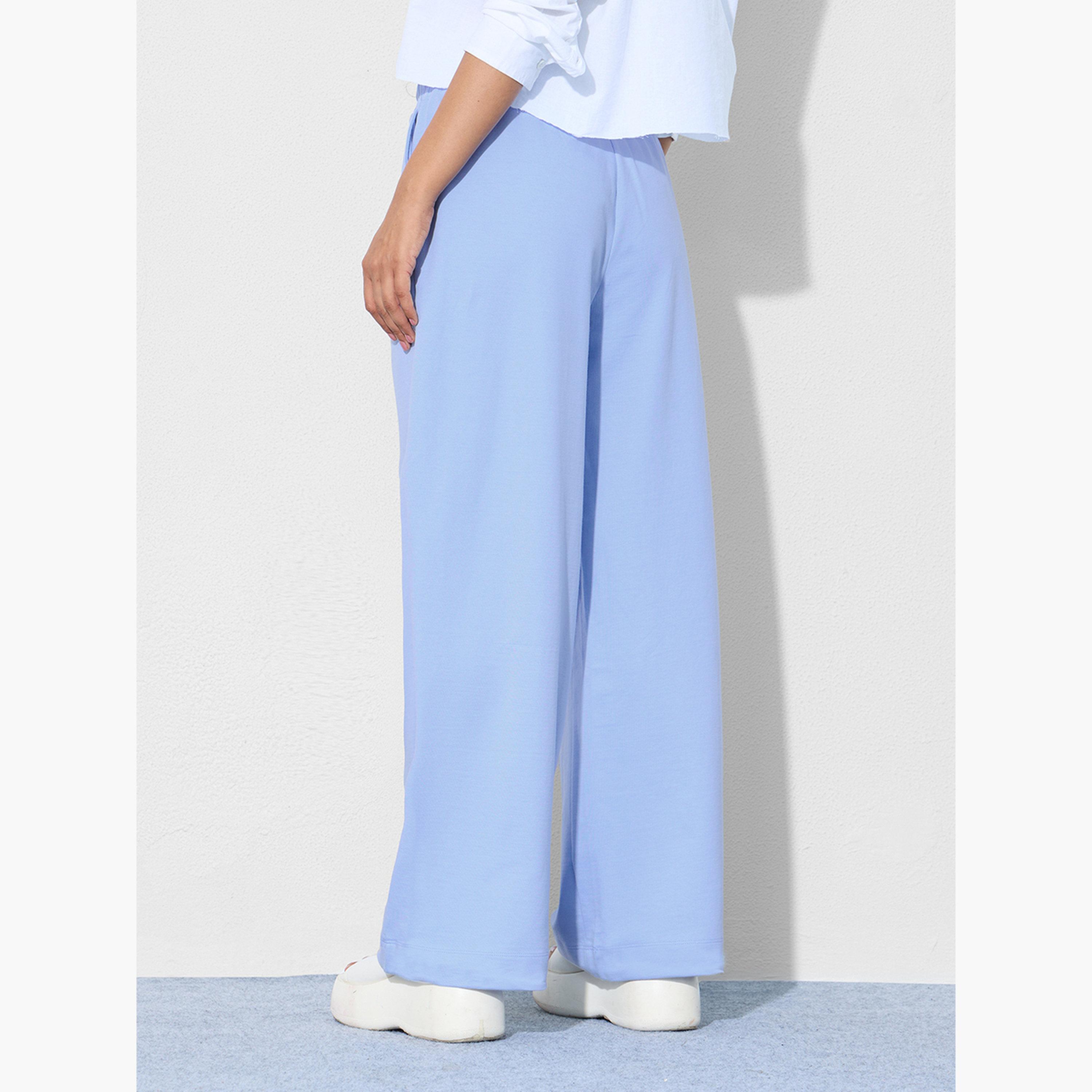 ذا سولد ستور × ستايلي - بنطال رياضي أزرق سادة واسع الساق-women-clothing-bottoms-joggers-image-3