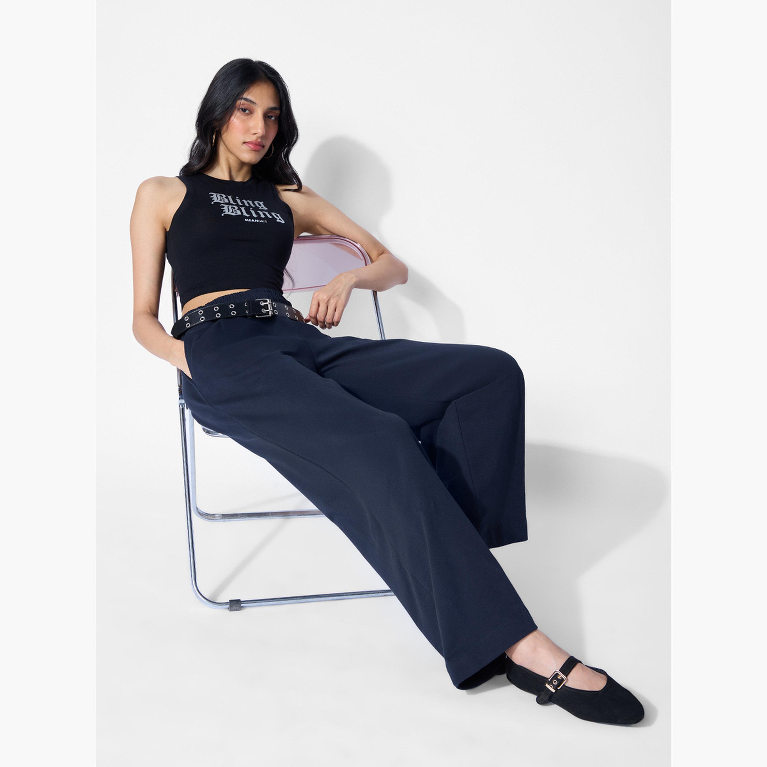 The Souled Store X Styli Women Navy Blue Solid Flared Leg Joggers-women-clothing-bottoms-joggers-image-3