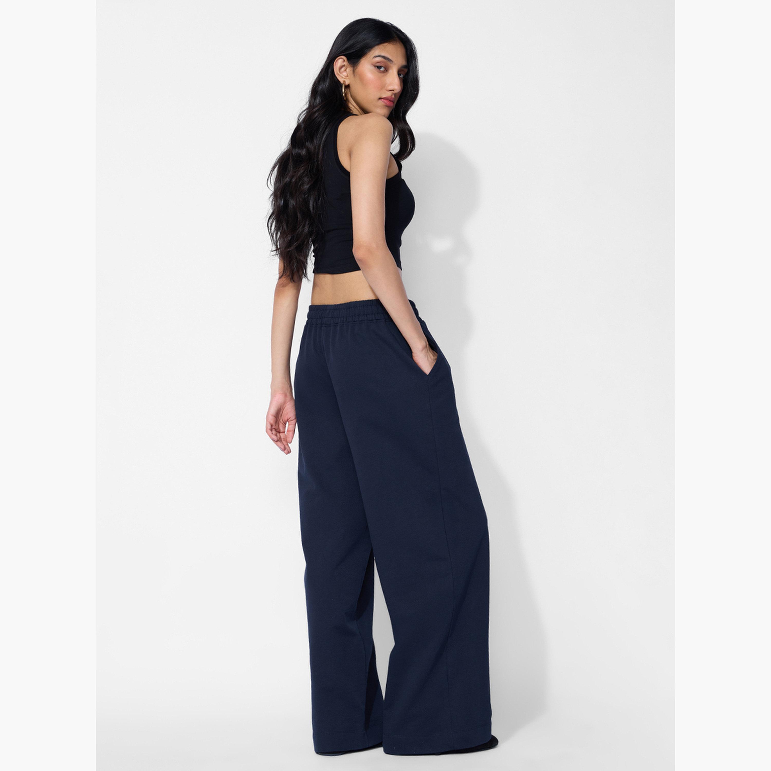 The Souled Store X Styli Women Navy Blue Solid Flared Leg Joggers-women-clothing-bottoms-joggers-image-4