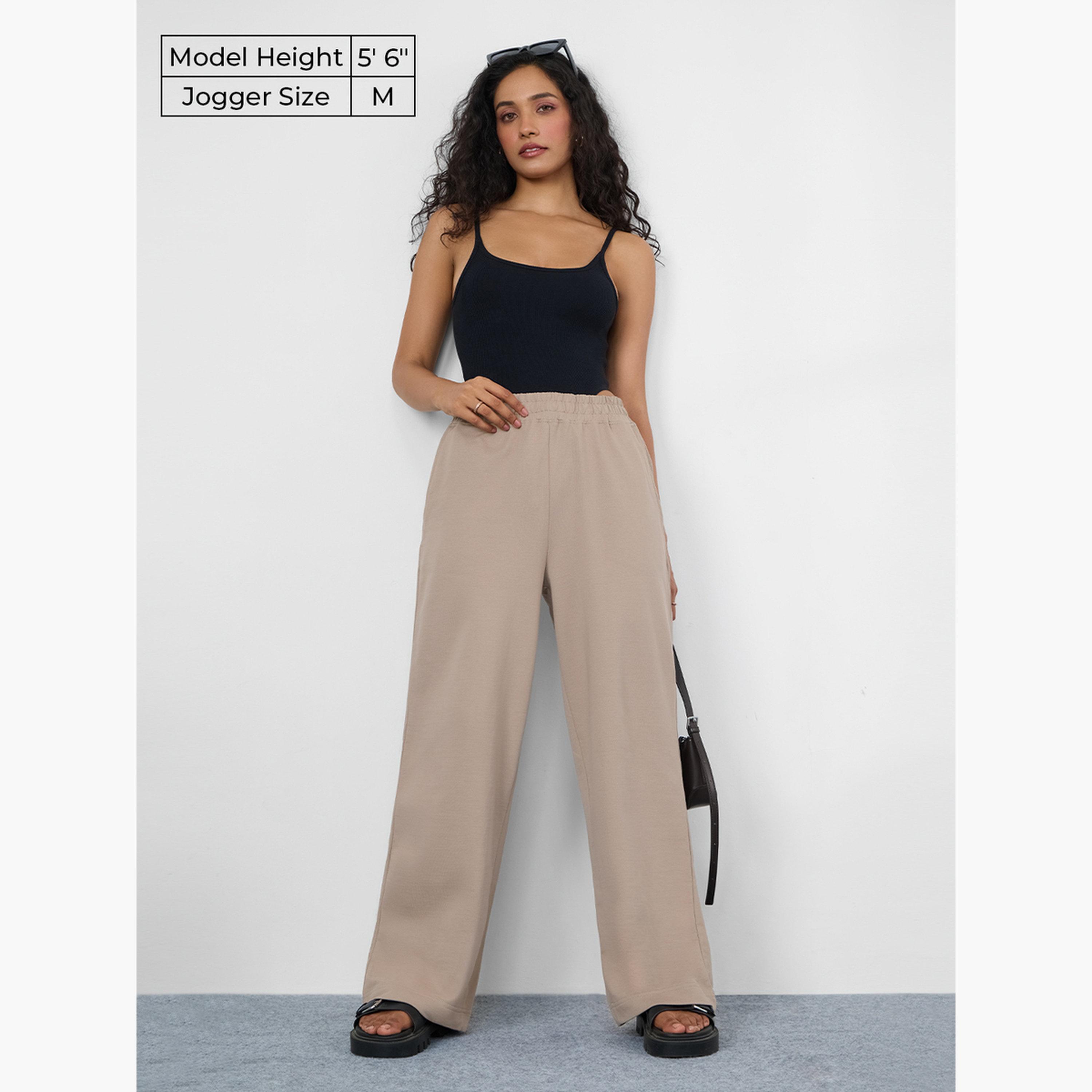 ذا سولد ستور × ستايلي - بنطال رياضي بني سادة واسع الساق-women-clothing-bottoms-joggers-image-2