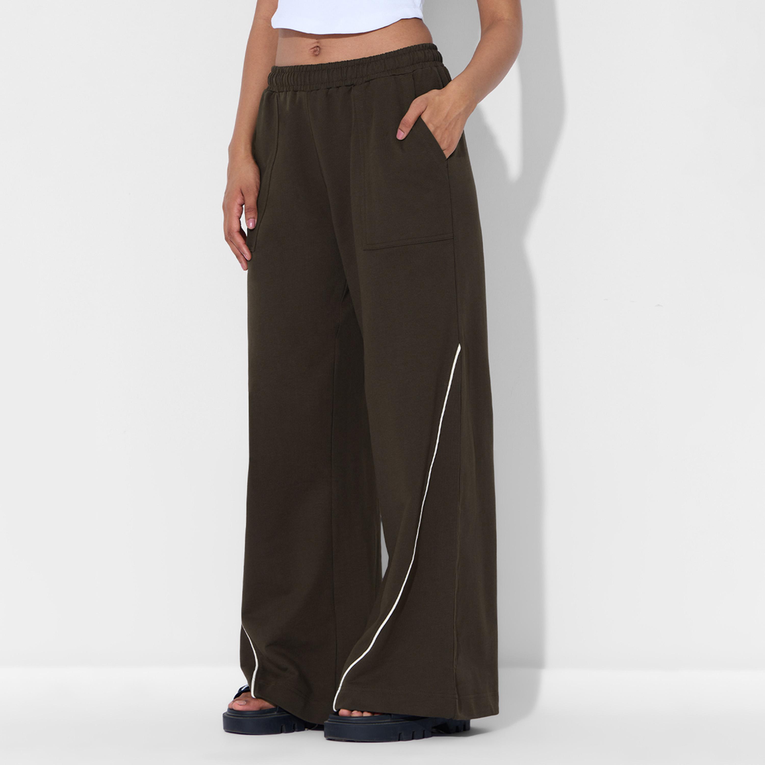 ذا سولد ستور × ستايلي - بنطال رياضي فضفاض لون بني مع تفاصيل حواف-women-clothing-bottoms-joggers-image-1