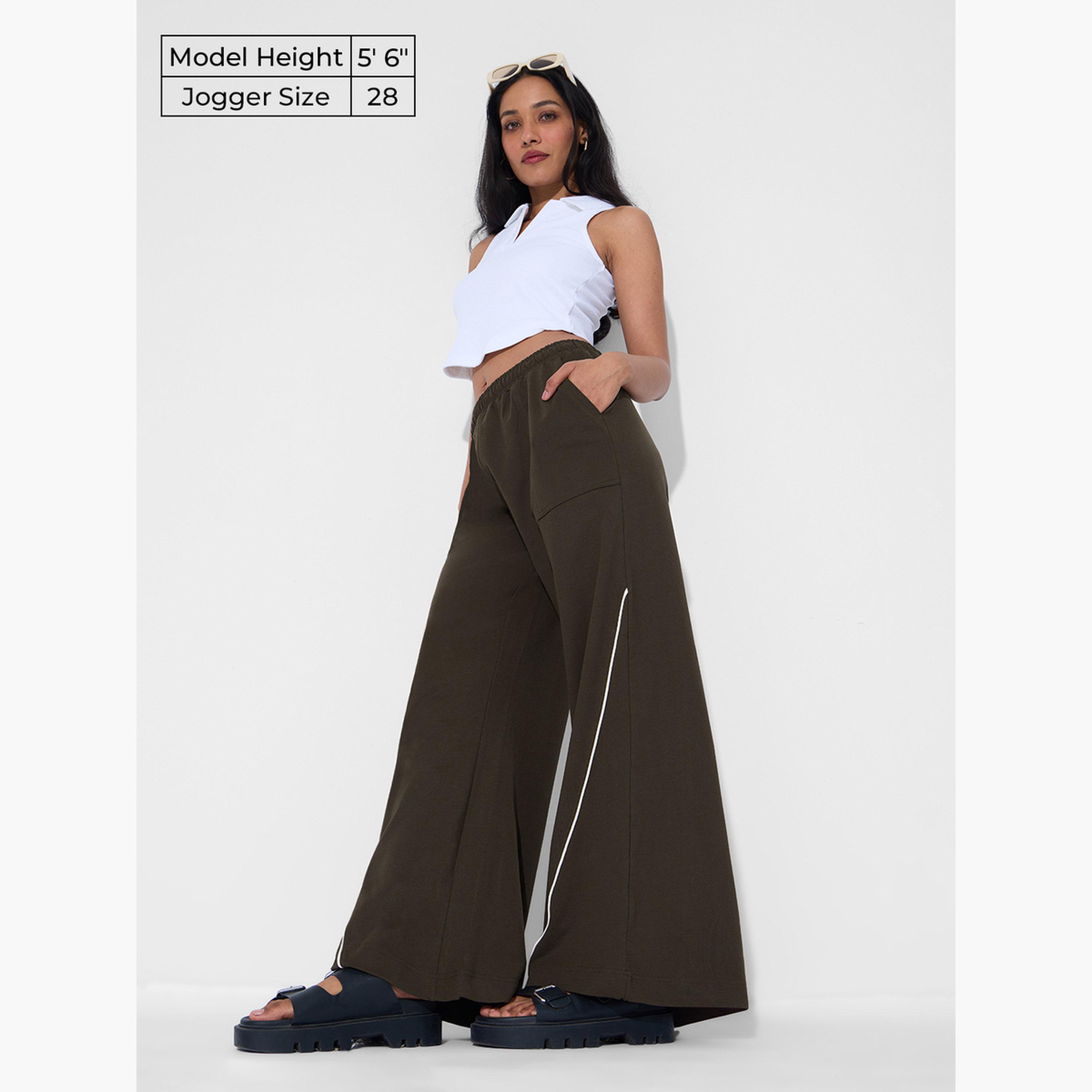 ذا سولد ستور × ستايلي - بنطال رياضي فضفاض لون بني مع تفاصيل حواف-women-clothing-bottoms-joggers-image-2