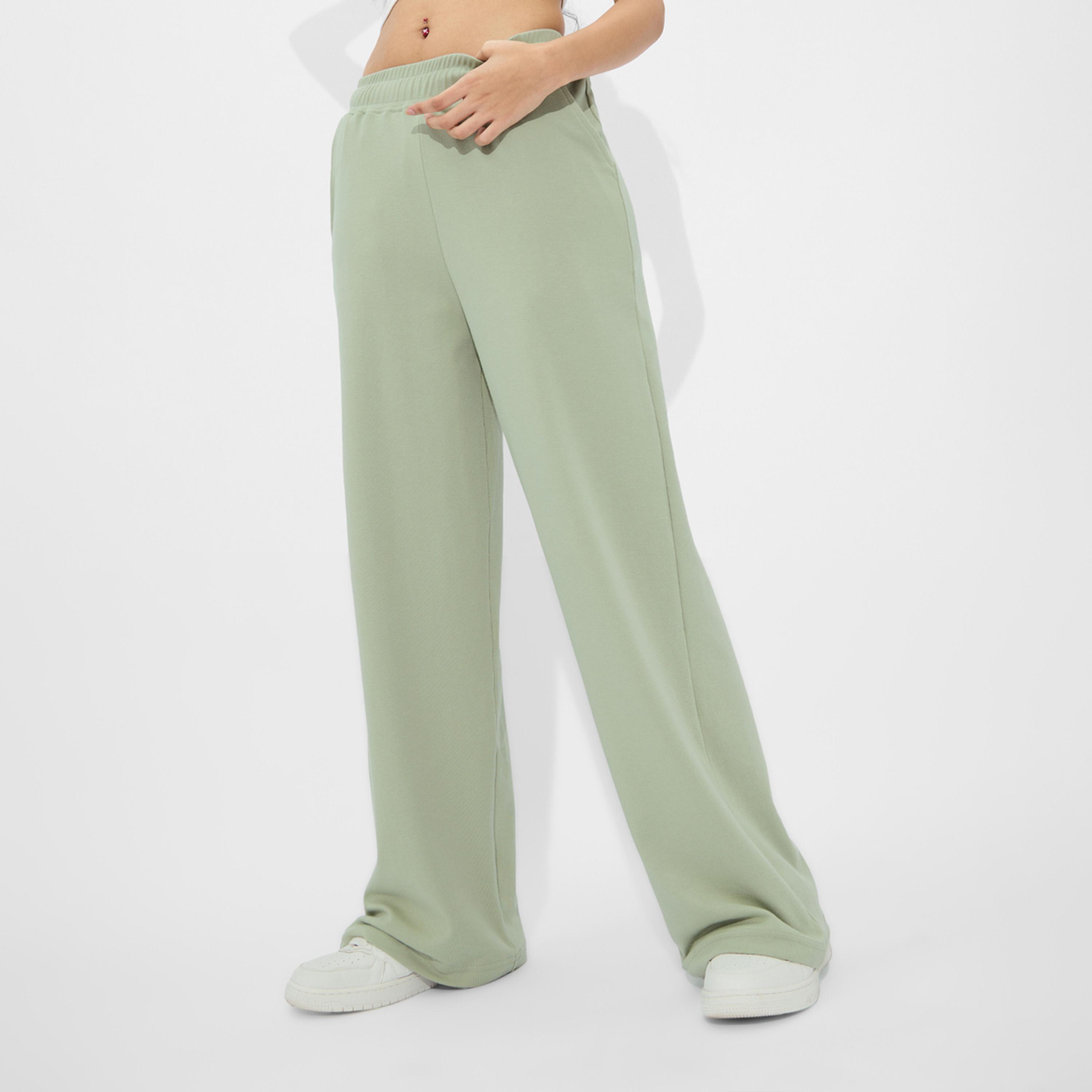 The Souled Store X Styli Women Green Wide Leg Joggers with Elastic Waistband-women-clothing-bottoms-joggers-image-1