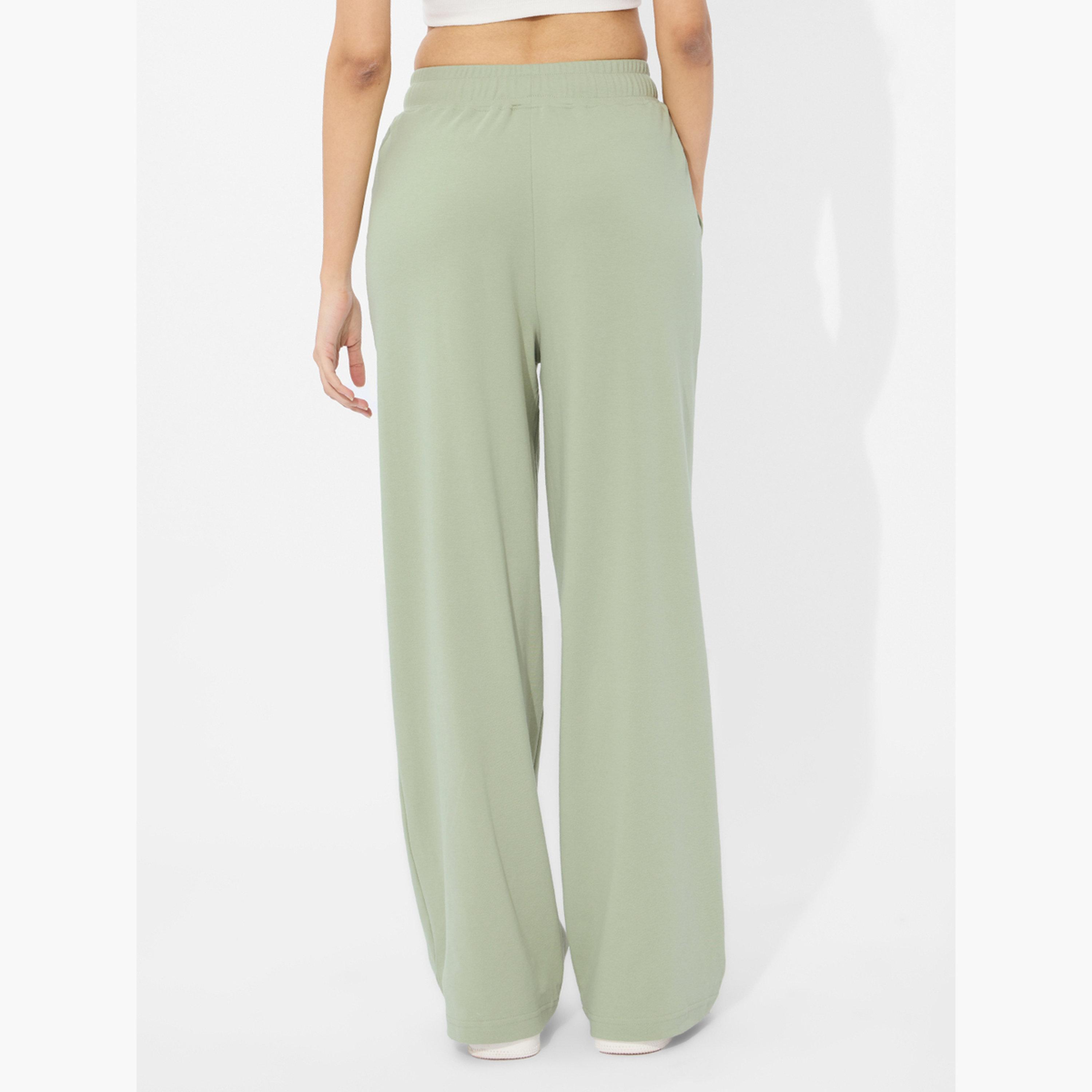 The Souled Store X Styli Women Green Wide Leg Joggers with Elastic Waistband-women-clothing-bottoms-joggers-image-4