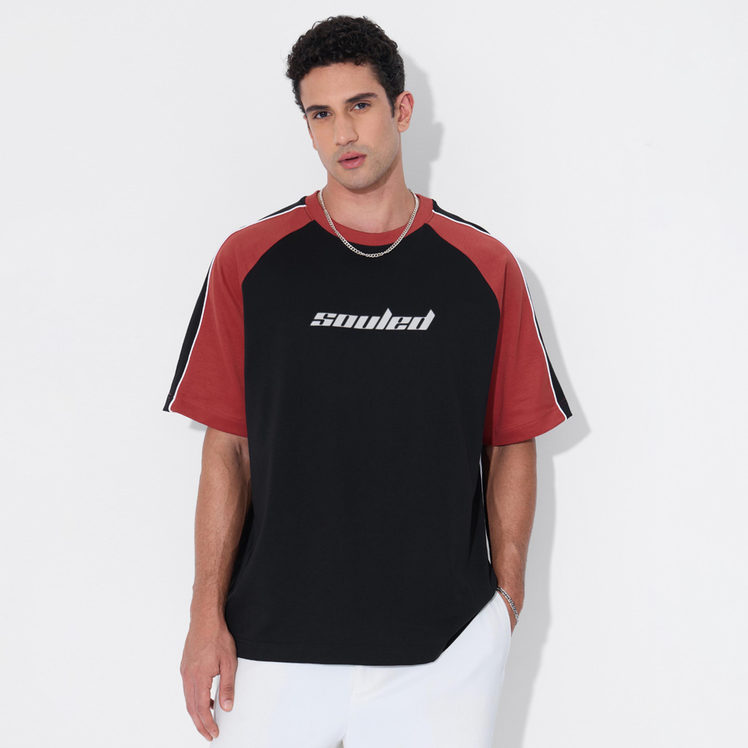 The Souled Store X Styli Men Black Color Block Oversized T-Shirt-men-clothing-tshirtsandpolos-tshirts-image-1