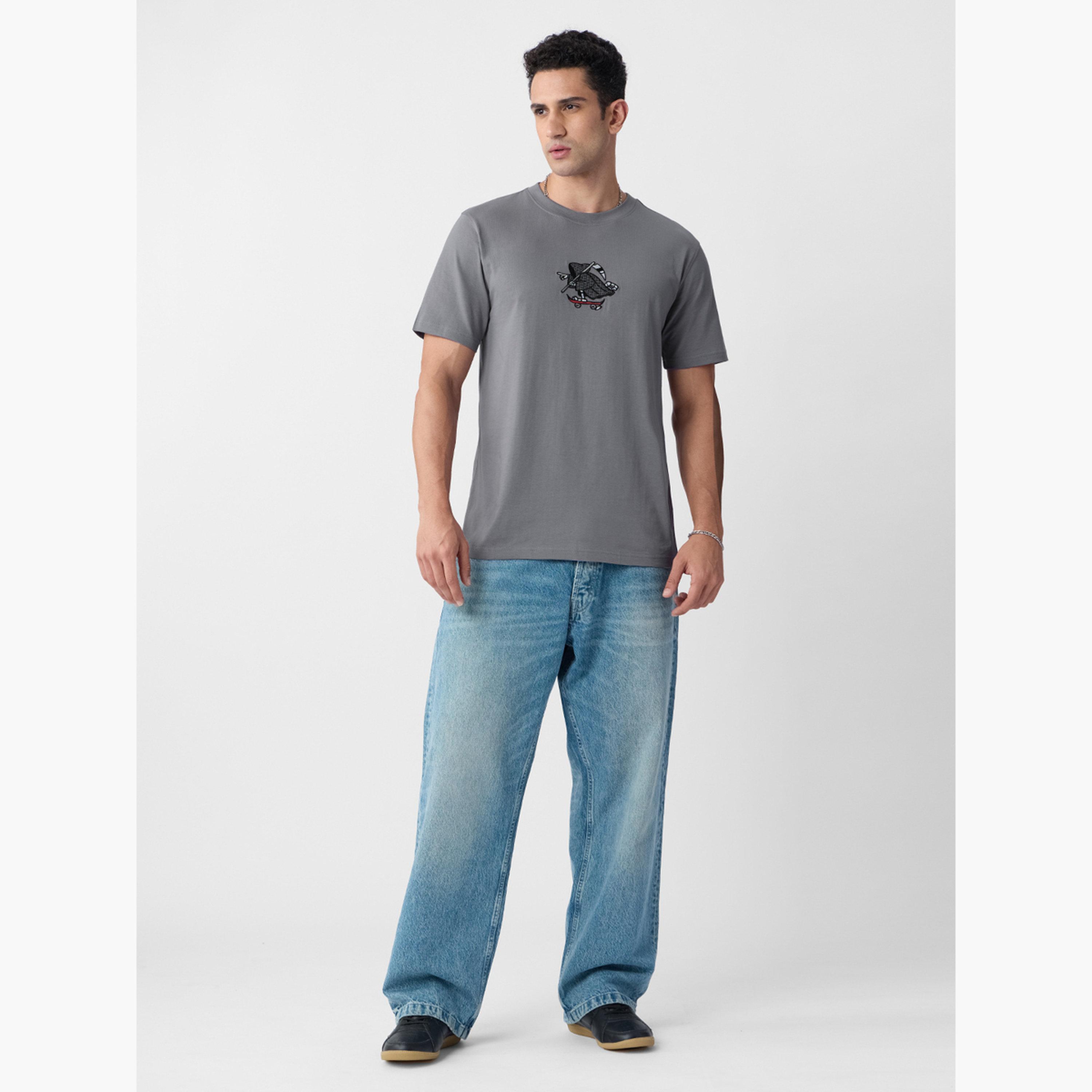 The Souled Store X Styli Men Grey Embroidered Relaxed Fit T-Shirt-men-clothing-tshirtsandpolos-tshirts-image-2