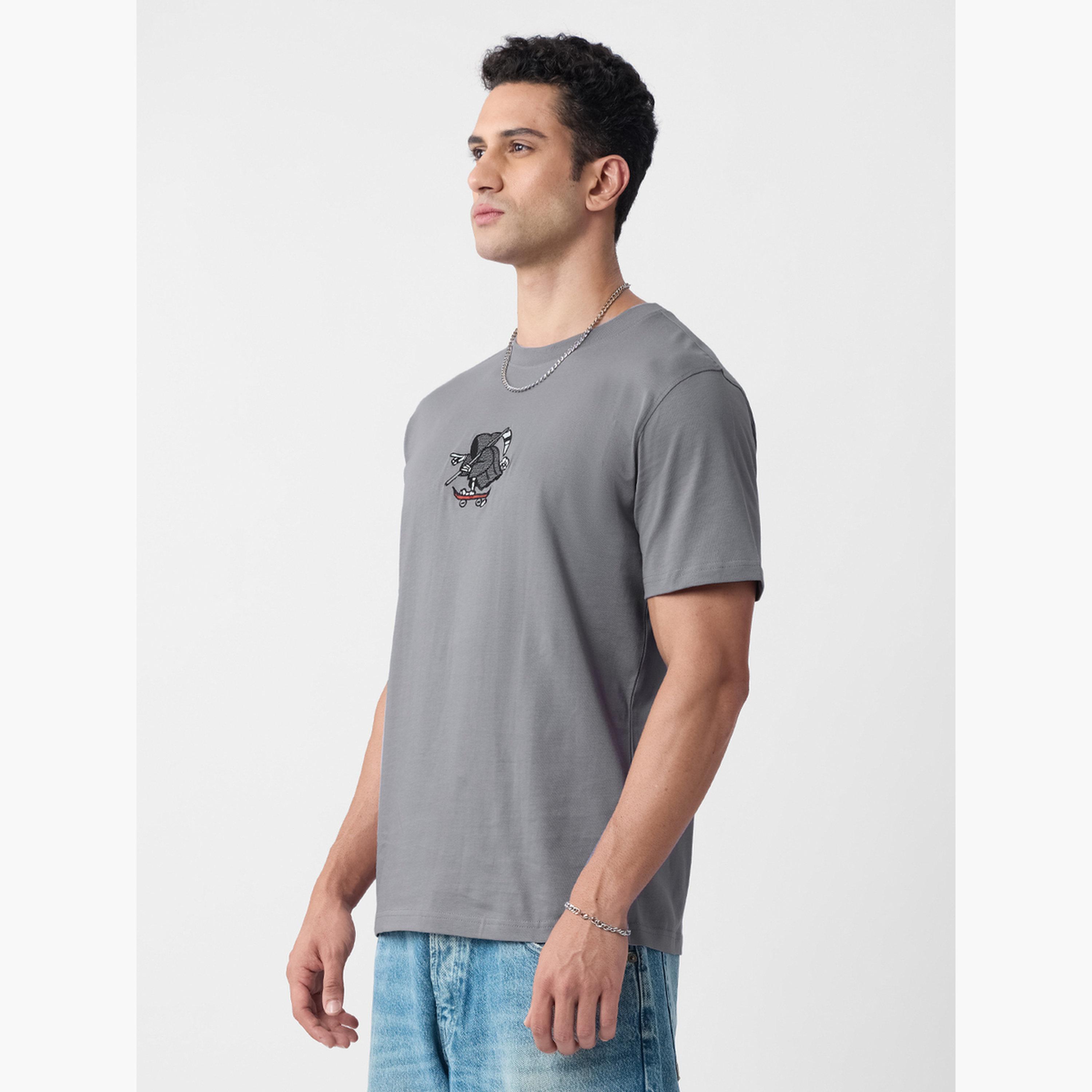 The Souled Store X Styli Men Grey Embroidered Relaxed Fit T-Shirt-men-clothing-tshirtsandpolos-tshirts-image-3