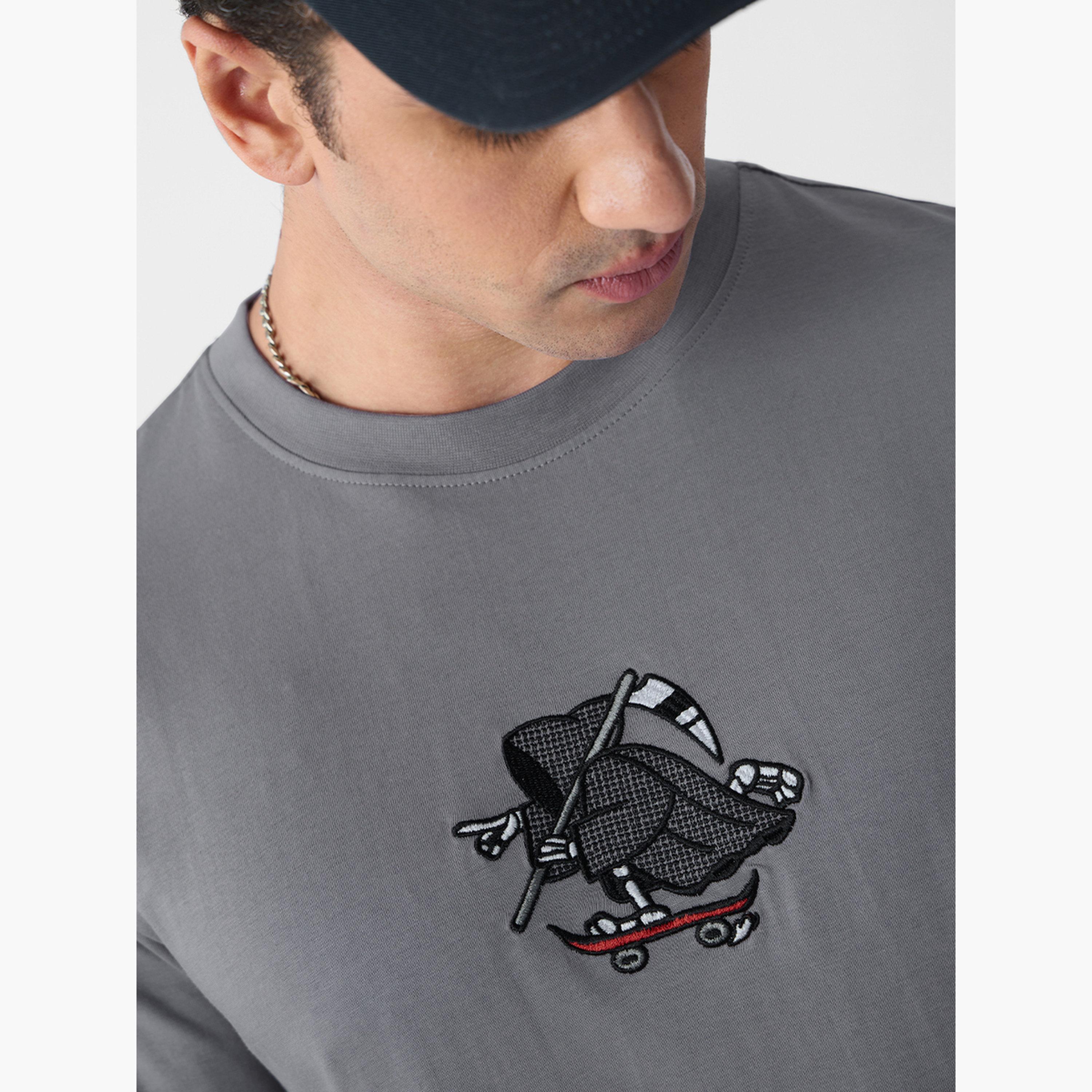 The Souled Store X Styli Men Grey Embroidered Relaxed Fit T-Shirt-men-clothing-tshirtsandpolos-tshirts-image-5