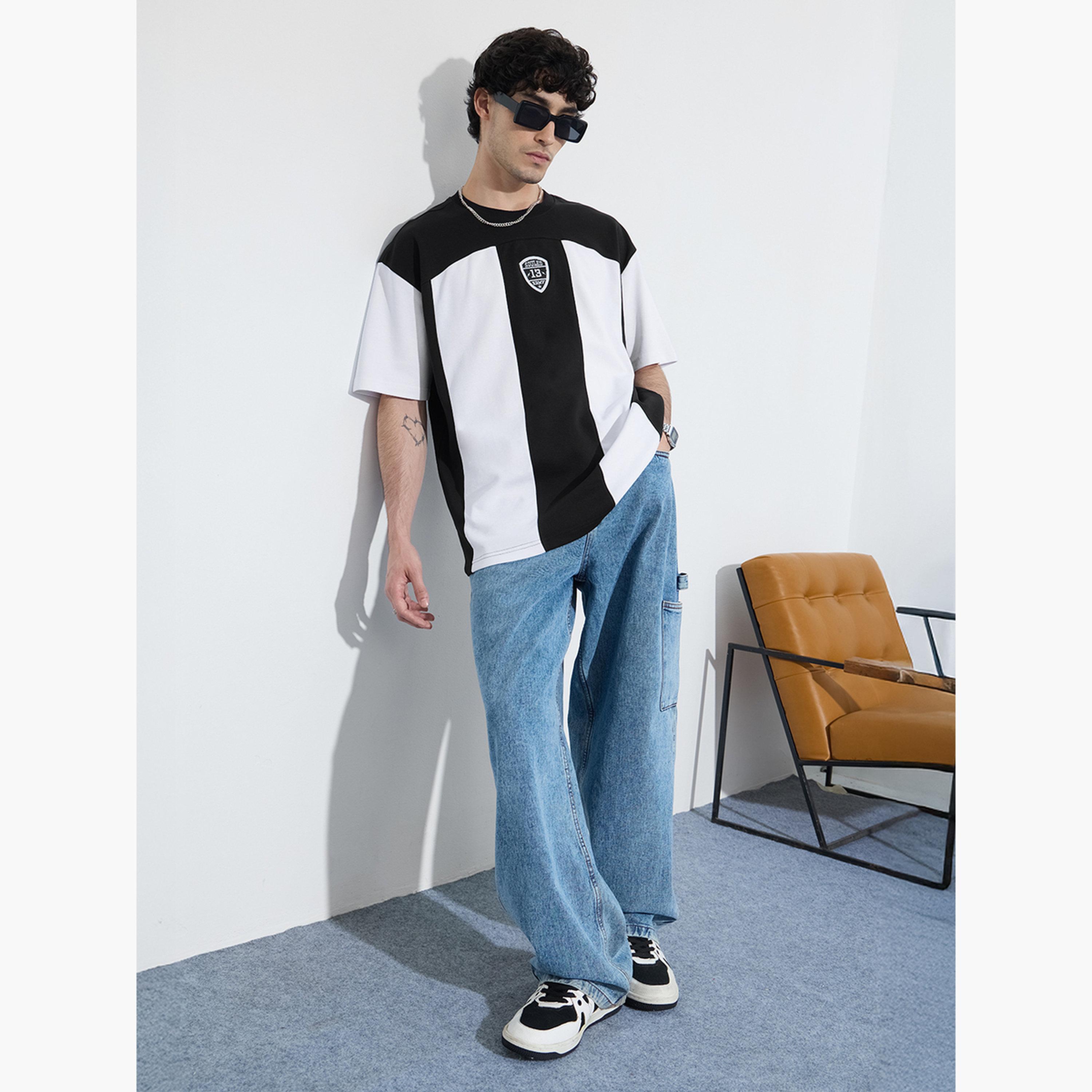 The Souled Store X Styli Men Black Color Block Oversized T-Shirt-men-clothing-tshirtsandpolos-tshirts-image-2