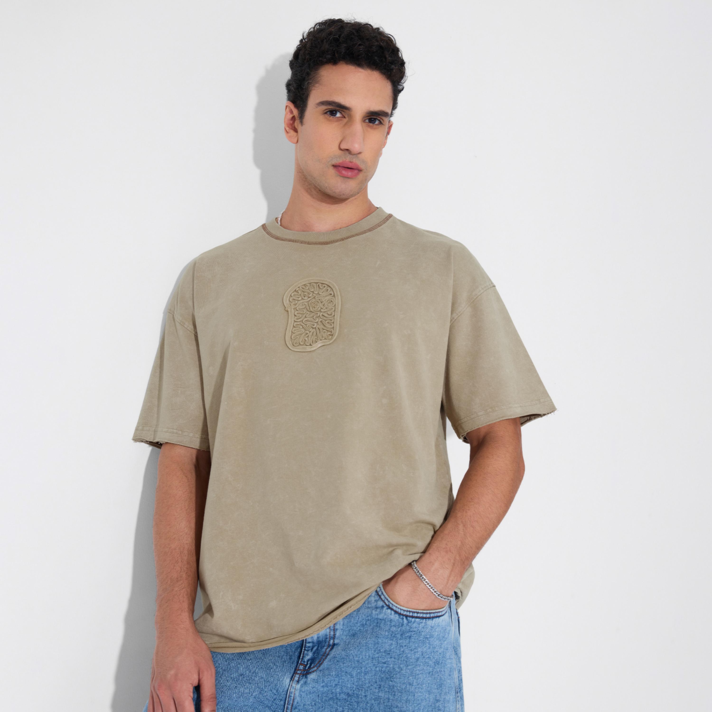 The Souled Store X Styli Men Beige Vintage Wash Oversized T-Shirt-men-clothing-tshirtsandpolos-tshirts-image-1