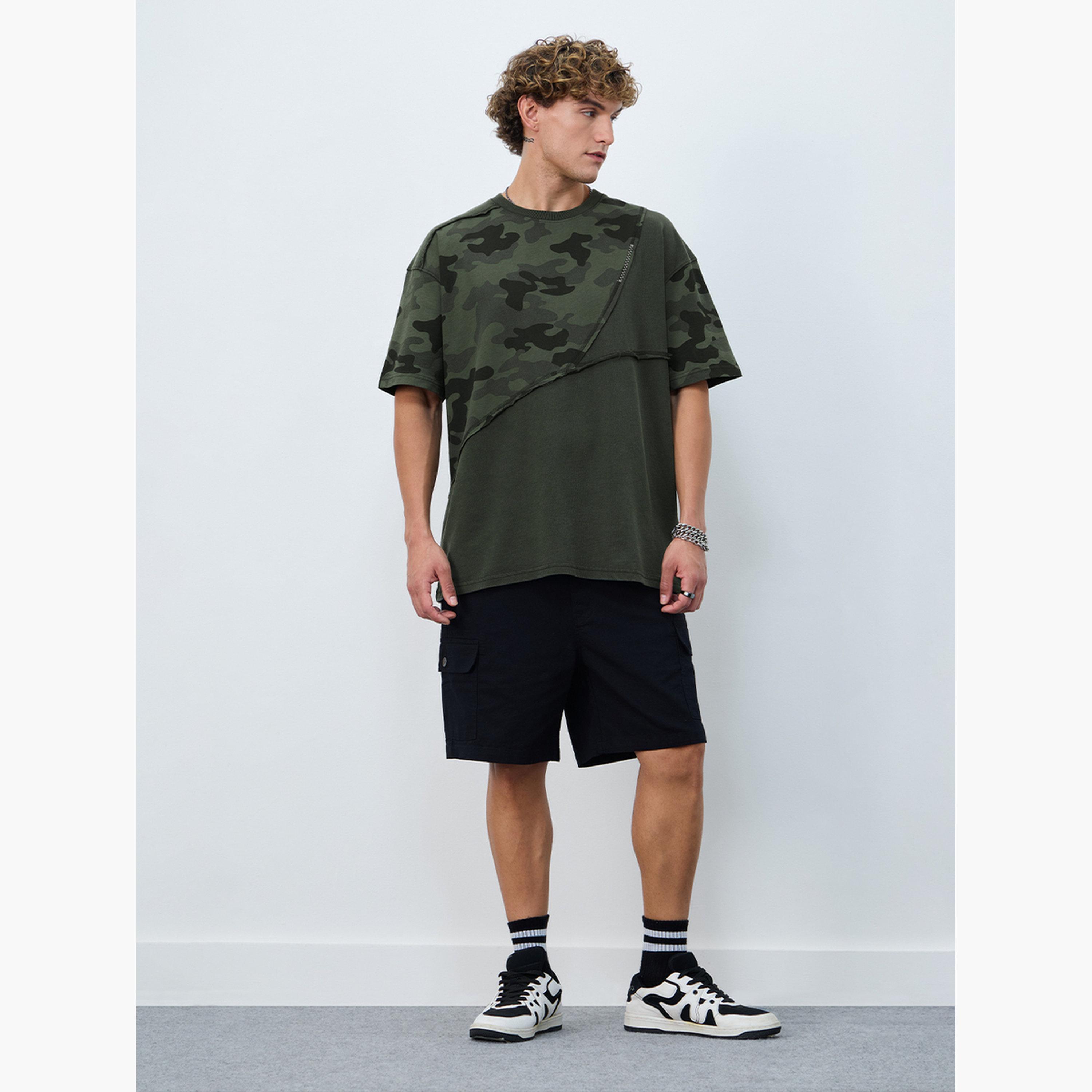 The Souled Store X Styli Men Green Camo Panel Oversized T-Shirt-men-clothing-tshirtsandpolos-tshirts-image-2