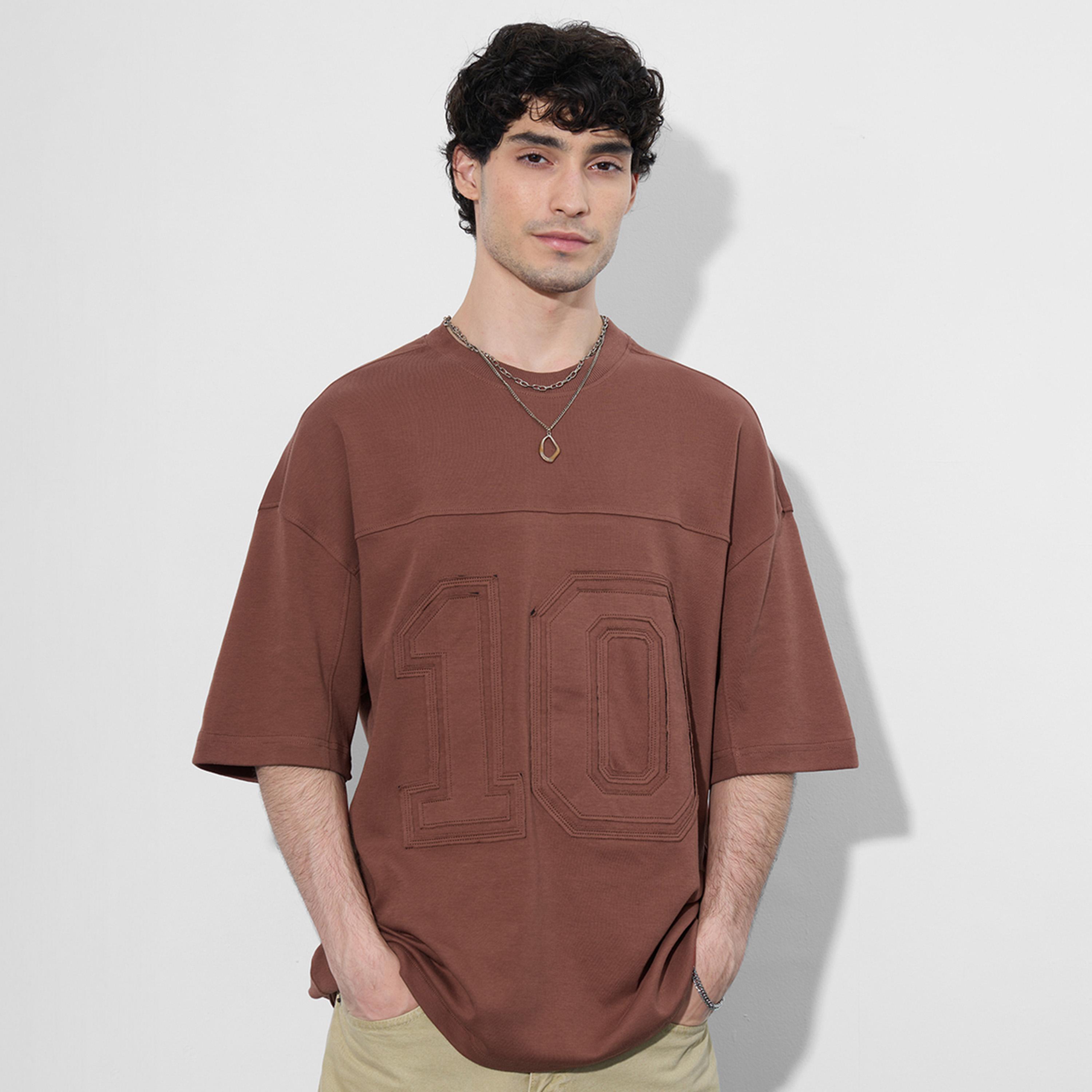 The Souled Store X Styli Men Rust Embroidered Oversized T-Shirt-men-clothing-tshirtsandpolos-tshirts-image-1