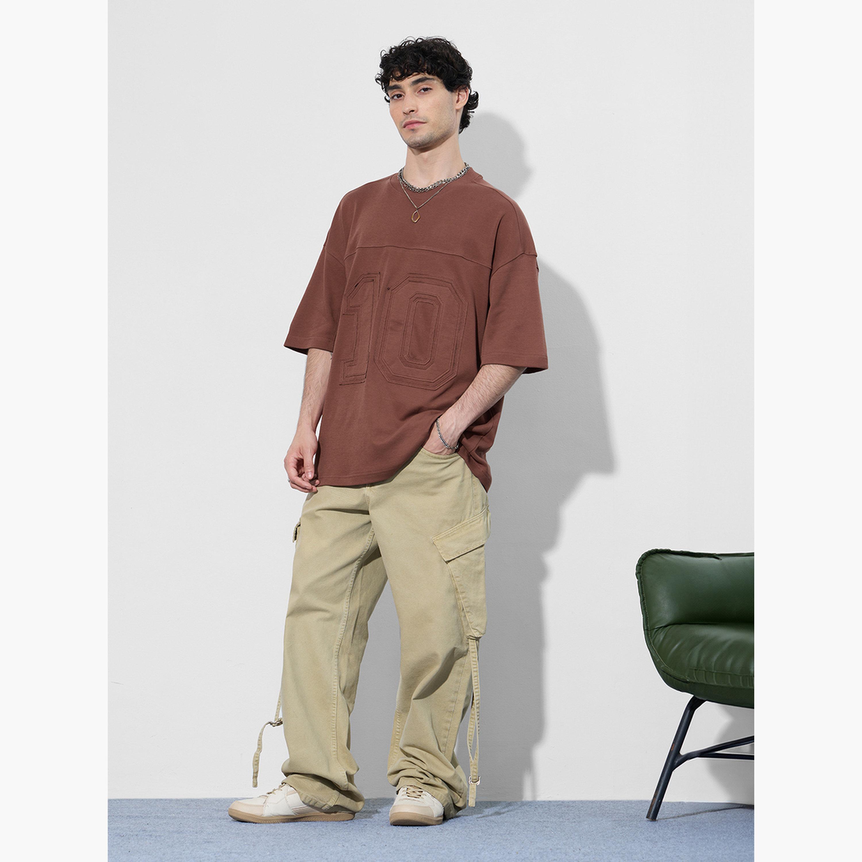 The Souled Store X Styli Men Rust Embroidered Oversized T-Shirt-men-clothing-tshirtsandpolos-tshirts-image-2