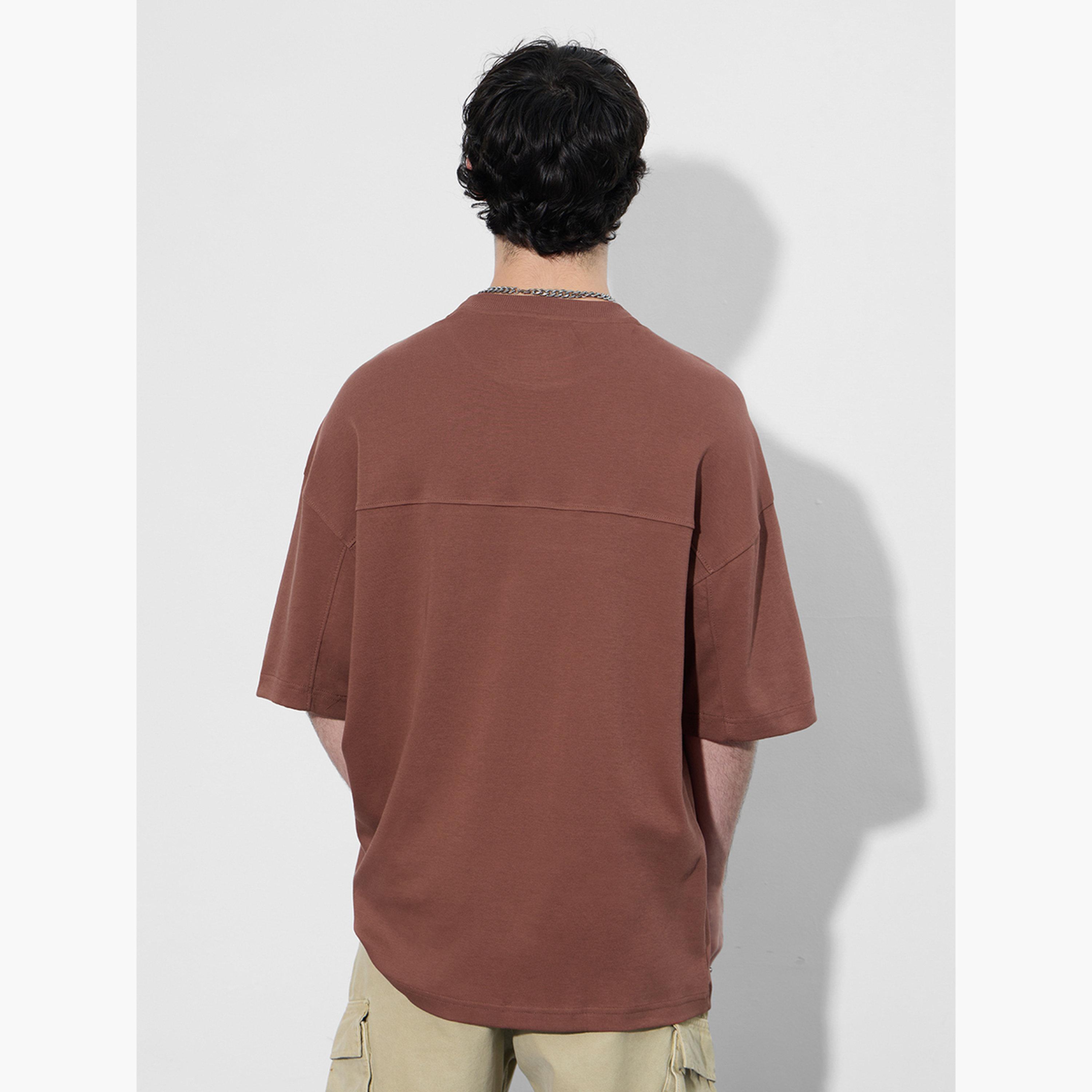 The Souled Store X Styli Men Rust Embroidered Oversized T-Shirt-men-clothing-tshirtsandpolos-tshirts-image-3