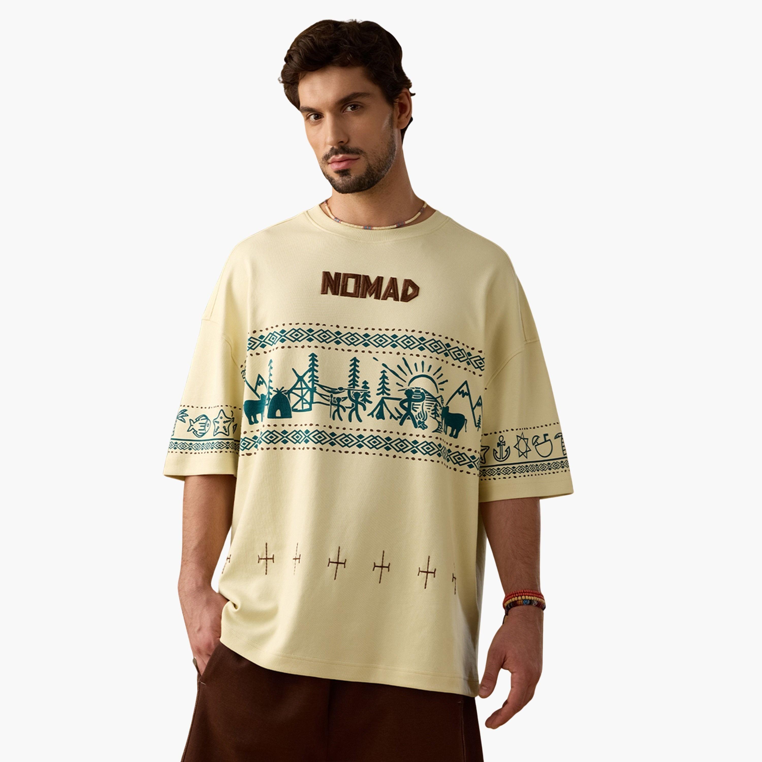 ذا سولد ستور × ستايلي - تي شيرت رجالي حجم كبير برسومات كريمية-men-clothing-tshirtsandpolos-tshirts-image-1