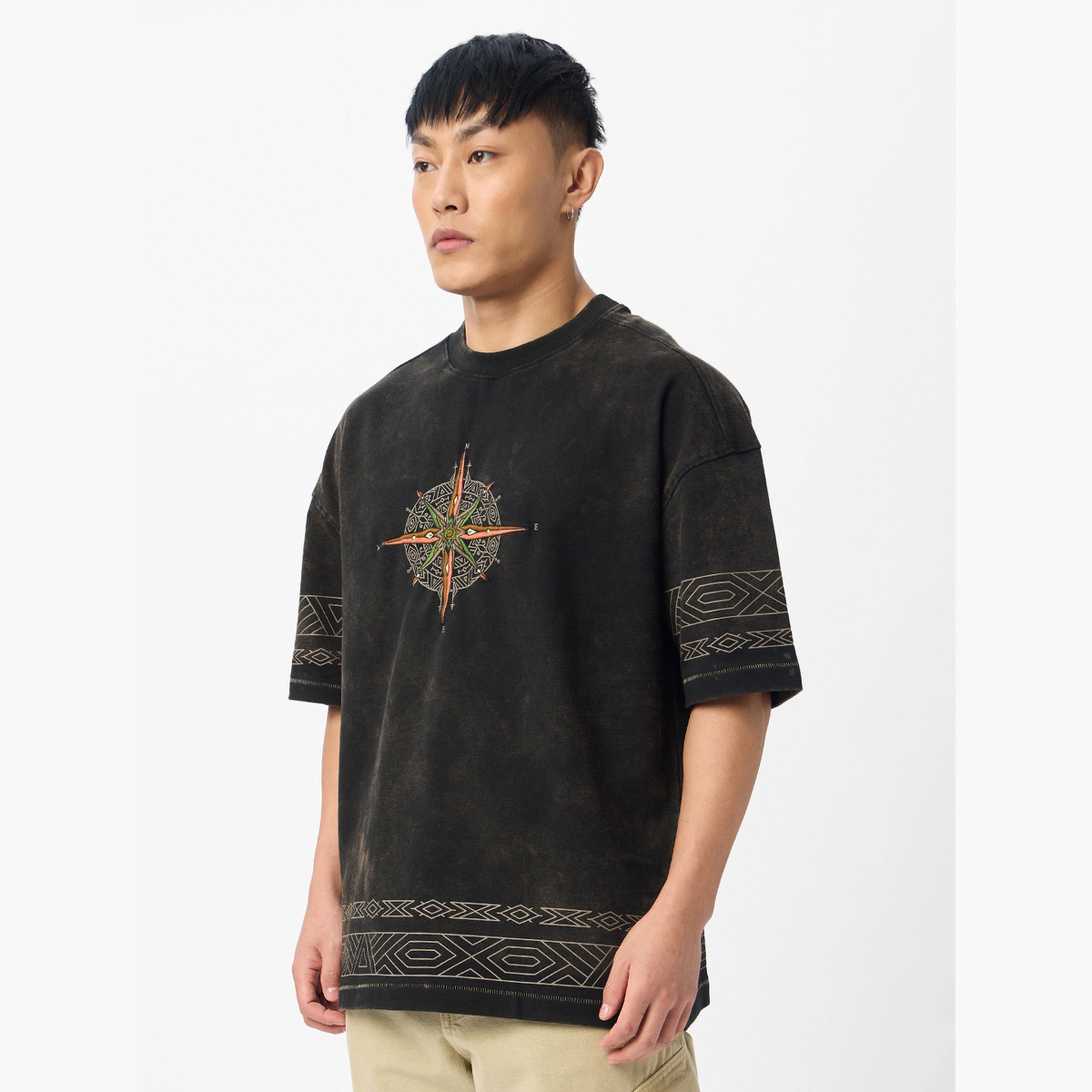 The Souled Store X Styli Men Black Embroidered Compass Oversized T-Shirt-men-clothing-tshirtsandpolos-tshirts-image-3